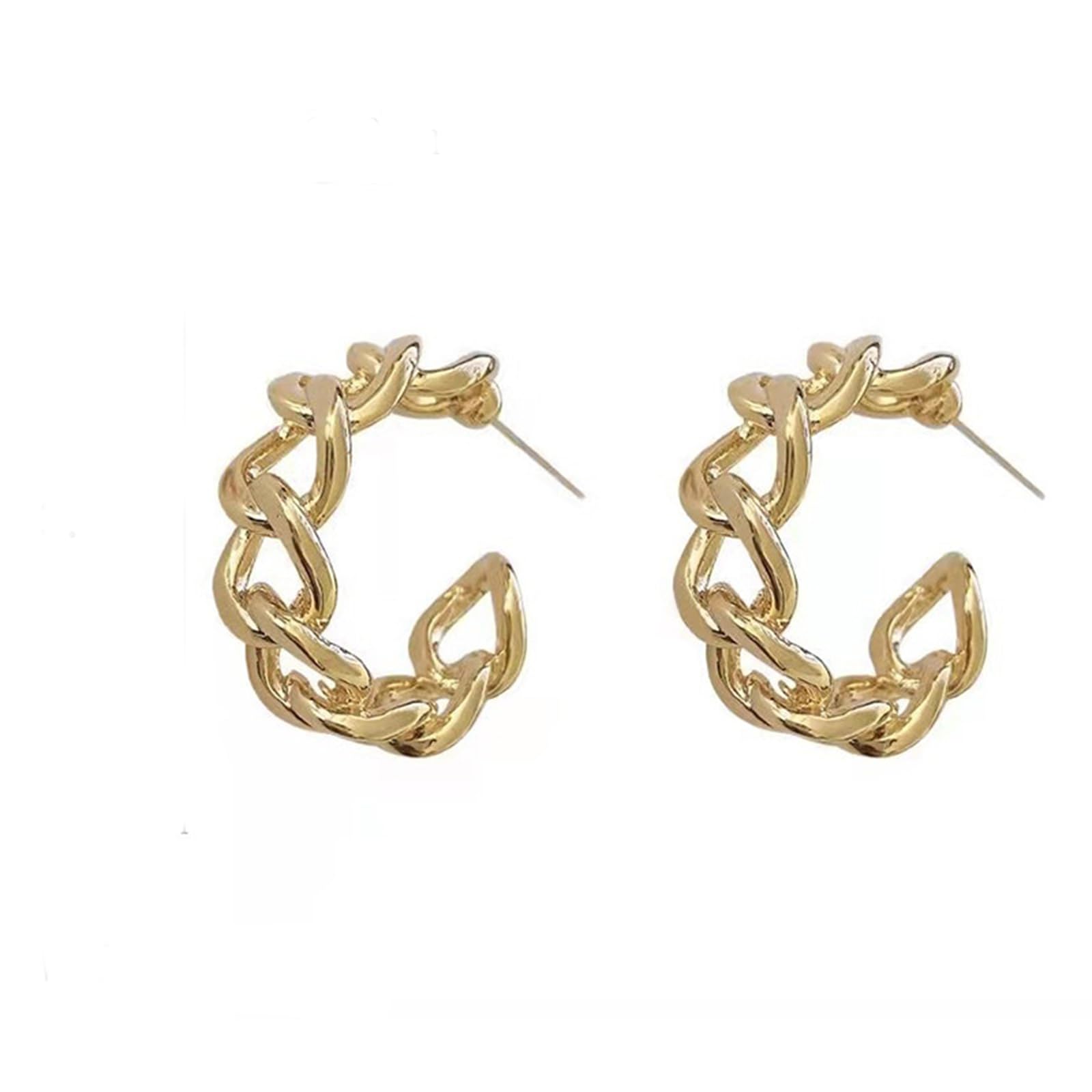 Gold Chain Hoop Earrings for Women - Cuban Link Open Hoop Earrings Jewelry Gift for Girls | Perfect for Parties, Weddings & Everyday Wear