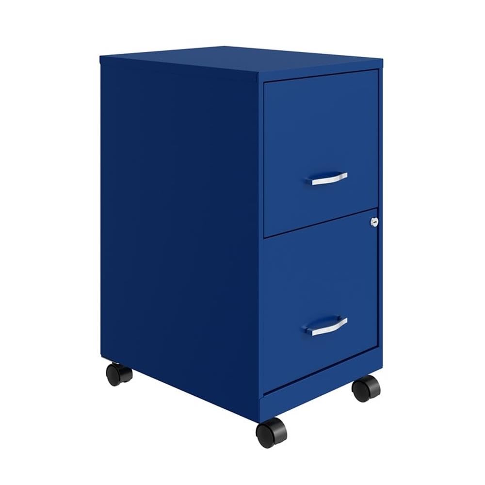 2 Drawer Metal Mobile File Cabinet with Lock - Letter Size, Blue, Fully Assembled - Office Organization & Home Office Storage Solution