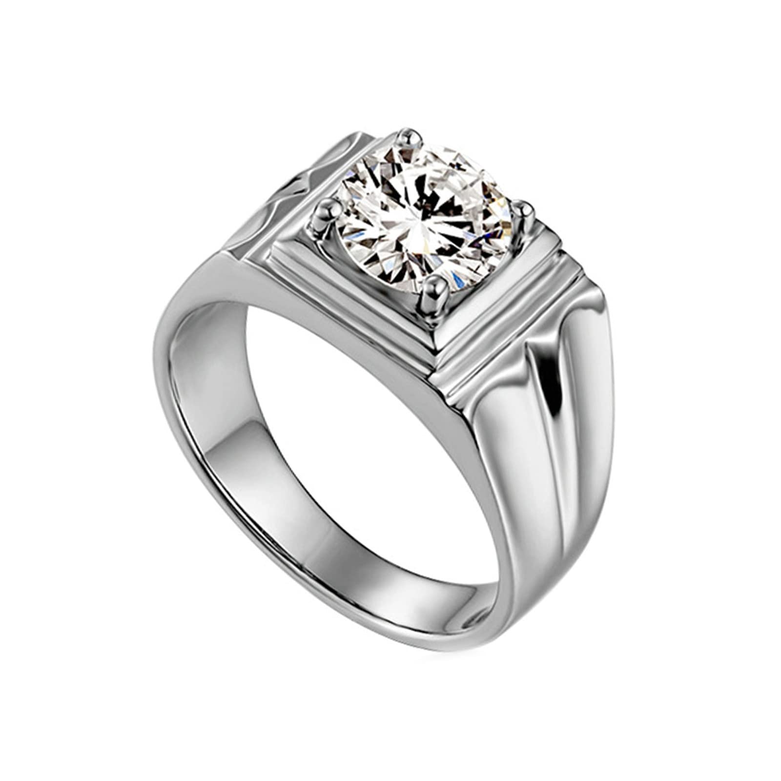 Promise Ring for Men - 925 Sterling Silver Band with White Cubic Zirconia - Round Wedding Engagement Ring - Perfect for Anniversaries, Proposals & Special Occasions