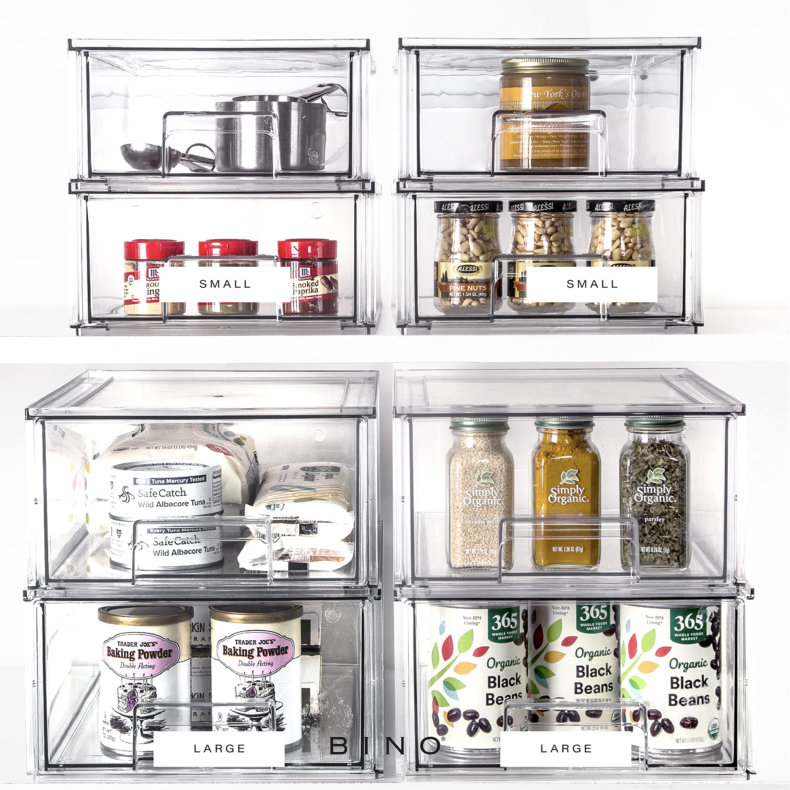 BINO Stackable Plastic Storage Drawers 6-Pack - BPA-Free Multi-Use Organizer Bins for Pantry, Fridge & Home Organization | Space-Saving Drawer System for Kitchen, Bathroom & Office Storage