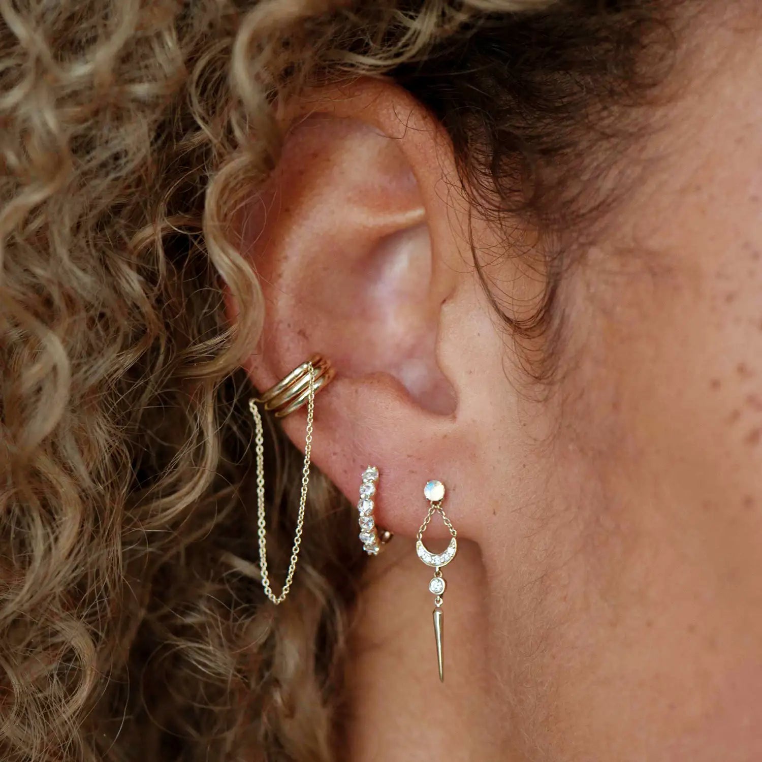 14K Yellow Gold Sacred Geometry Moonstone Earrings for Women – Spiritual Healing Jewelry, Boho Chic Accessories for Yoga, Meditation & Everyday Wear