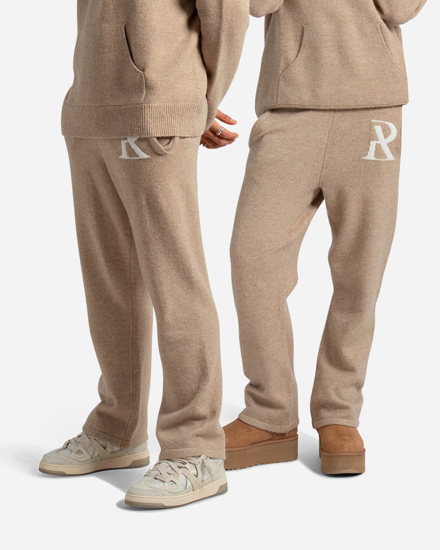 SSS Realism Radiant Knit Pants for Women - Soft Stretchy High Waist Lounge Pants - Comfortable Sand Color Trousers for Yoga, Travel & Casual Wear