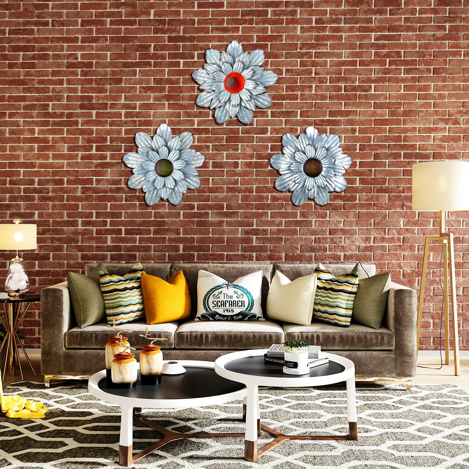 3 Pcs Metal Flower Wall Art - Rustic Farmhouse Decor for Bedroom, Living Room & Bathroom