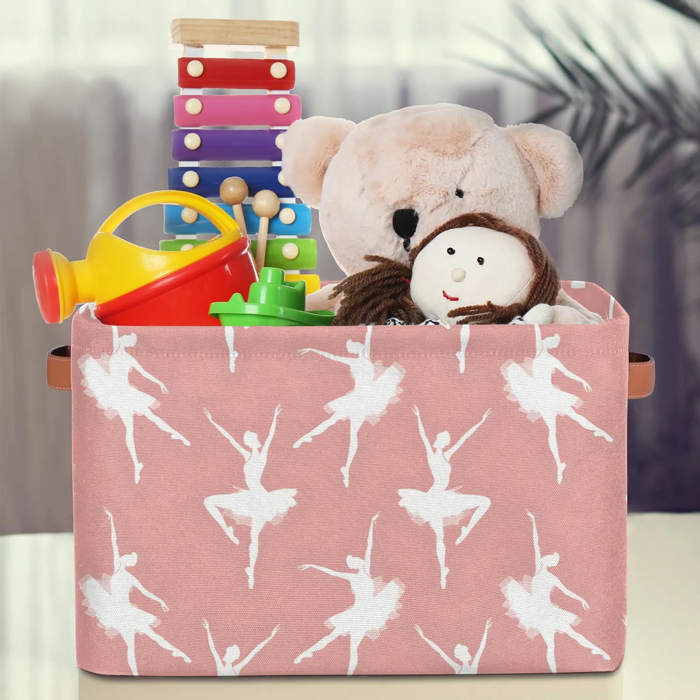 **Pink Large Fabric Storage Baskets with Handles - 2 Pack, Cute Ballet Girl Design for Shelves & Closet Organizers | Collapsible Decorative Bins for Home, Clothes, Toys & Kids' Room Storage**