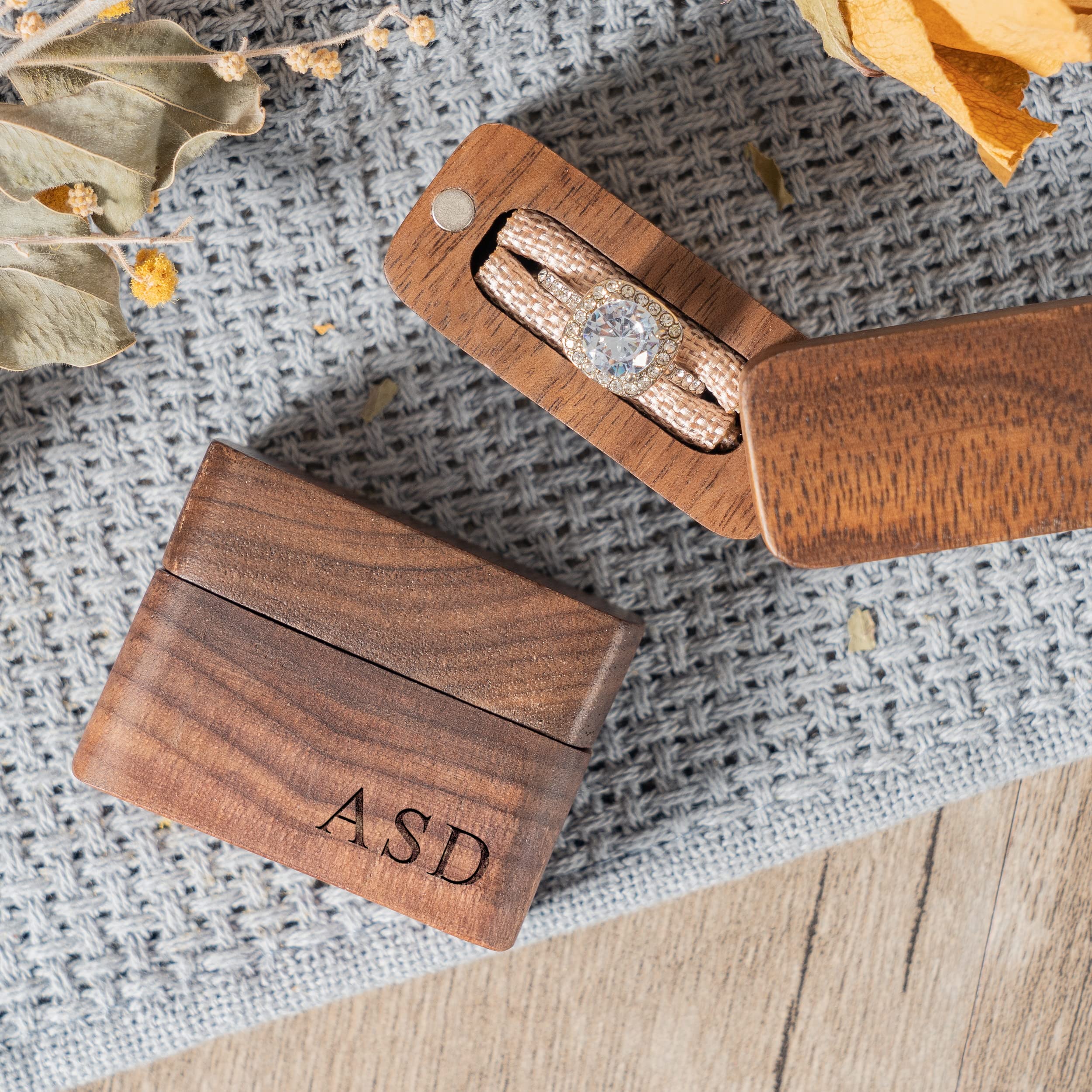 Custom Engraved Wooden Ring Box - Personalized Wedding Proposal Jewelry Display Case for Engagement & Wedding Rings - Portable Gift Box for Him or Her - Perfect for Proposals, Anniversaries, and Special Occasions