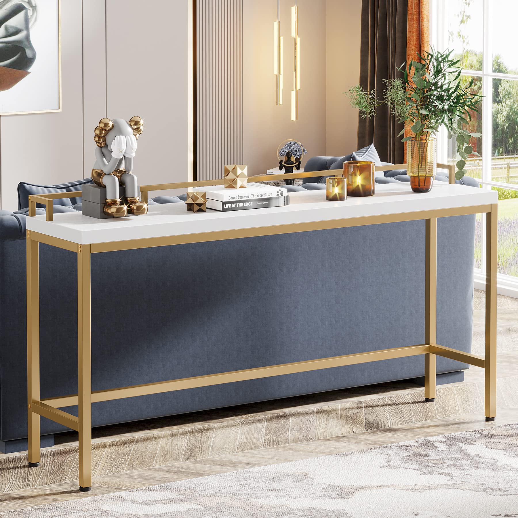 Tribesigns 70.9 Inch Extra Long Sofa Table - Narrow Console Table Behind Couch, Modern Entryway & Hallway Table for Living Room, Bedroom, or Office (White + Gold) - Perfect for Small Spaces & Home Decor