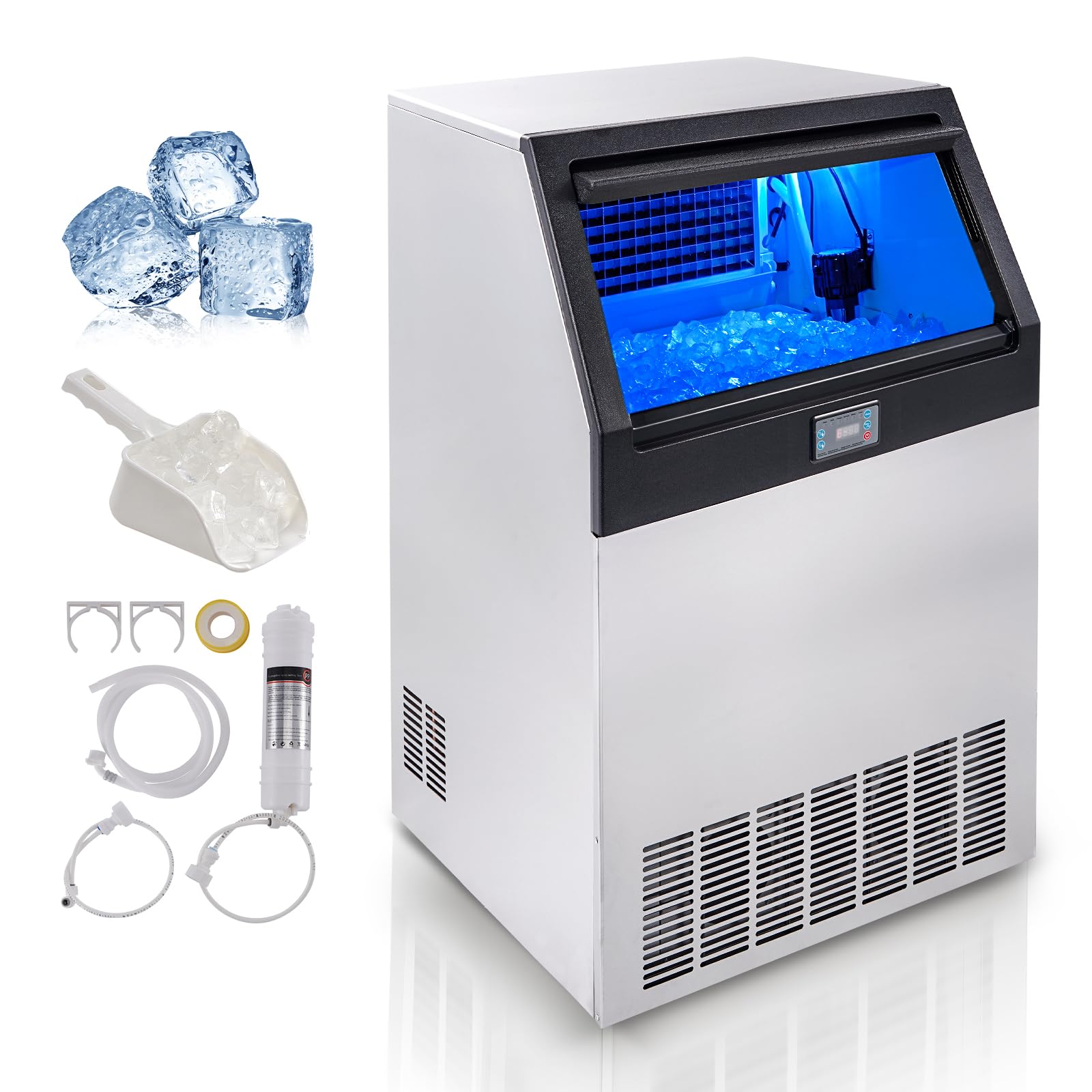 VEVOR Commercial Ice Maker Machine 300LBS/24H, 88LBS Storage Capacity, Makes 126 Ice Cubes in 12-15 Minutes - Perfect for Bars, Home, Office, Restaurants, Cafes, and Parties