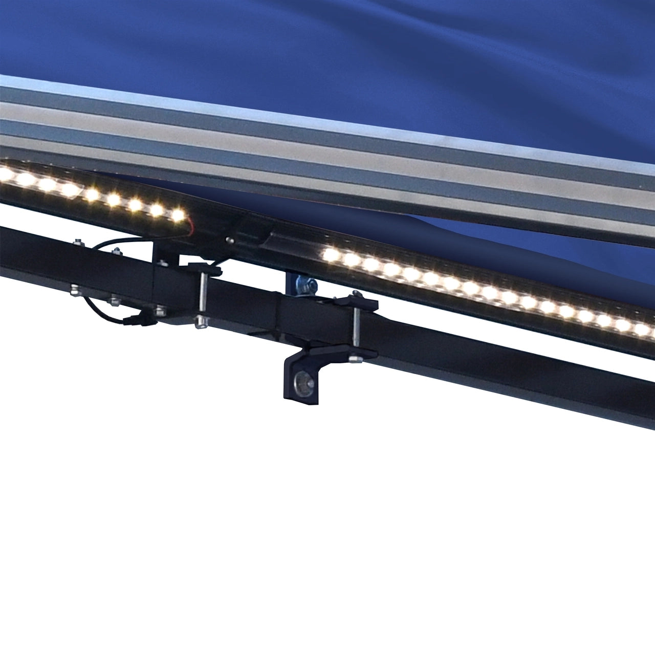 Aleko 16x10 Feet Half Cassette Motorized Retractable LED Patio Awning - Blue Luxury Outdoor Shade for Deck, Garden & Backyard Relaxation