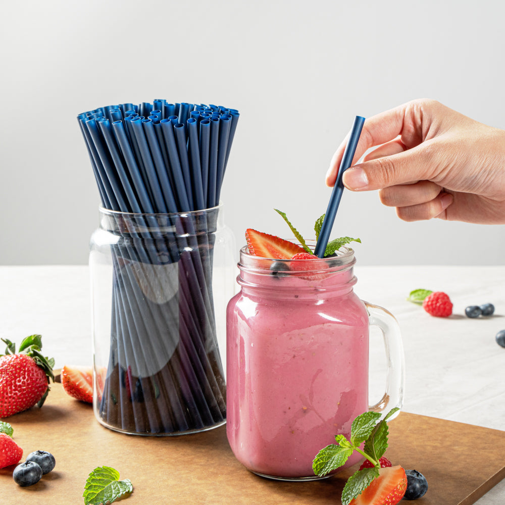 Eco-Friendly Compostable PLA/PBAT Plastic Straws - Midnight Blue, 8 1/4 Inch, 2000 Count Box - Perfect for Restaurants, Cafes & Sustainable Parties