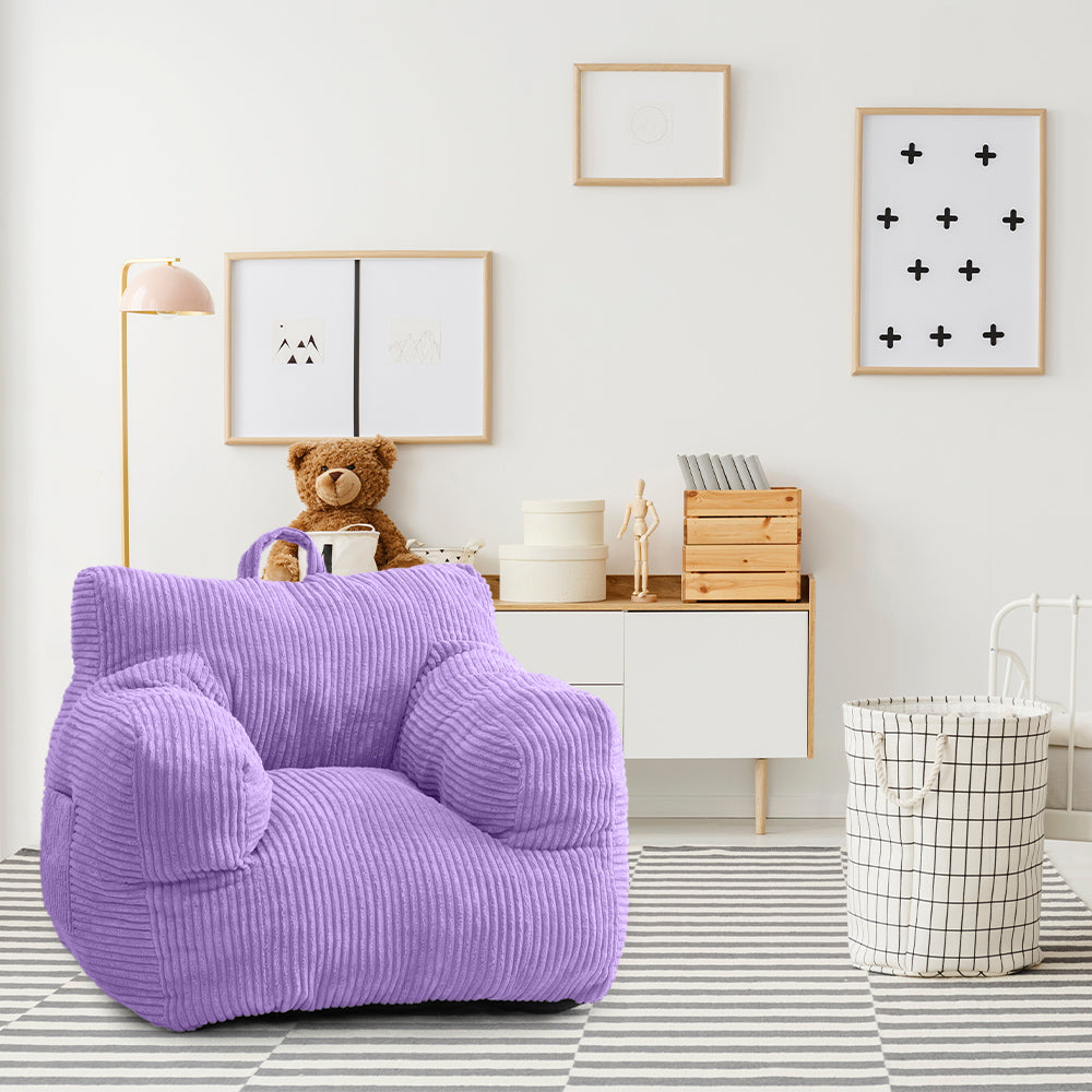 MAXYOYO Kids Bean Bag Chair - Corduroy Bean Bag Couch with Armrests for Children's Room, Playroom & Bedroom - Dark Purple Comfortable Seating for Reading, Gaming & Relaxing
