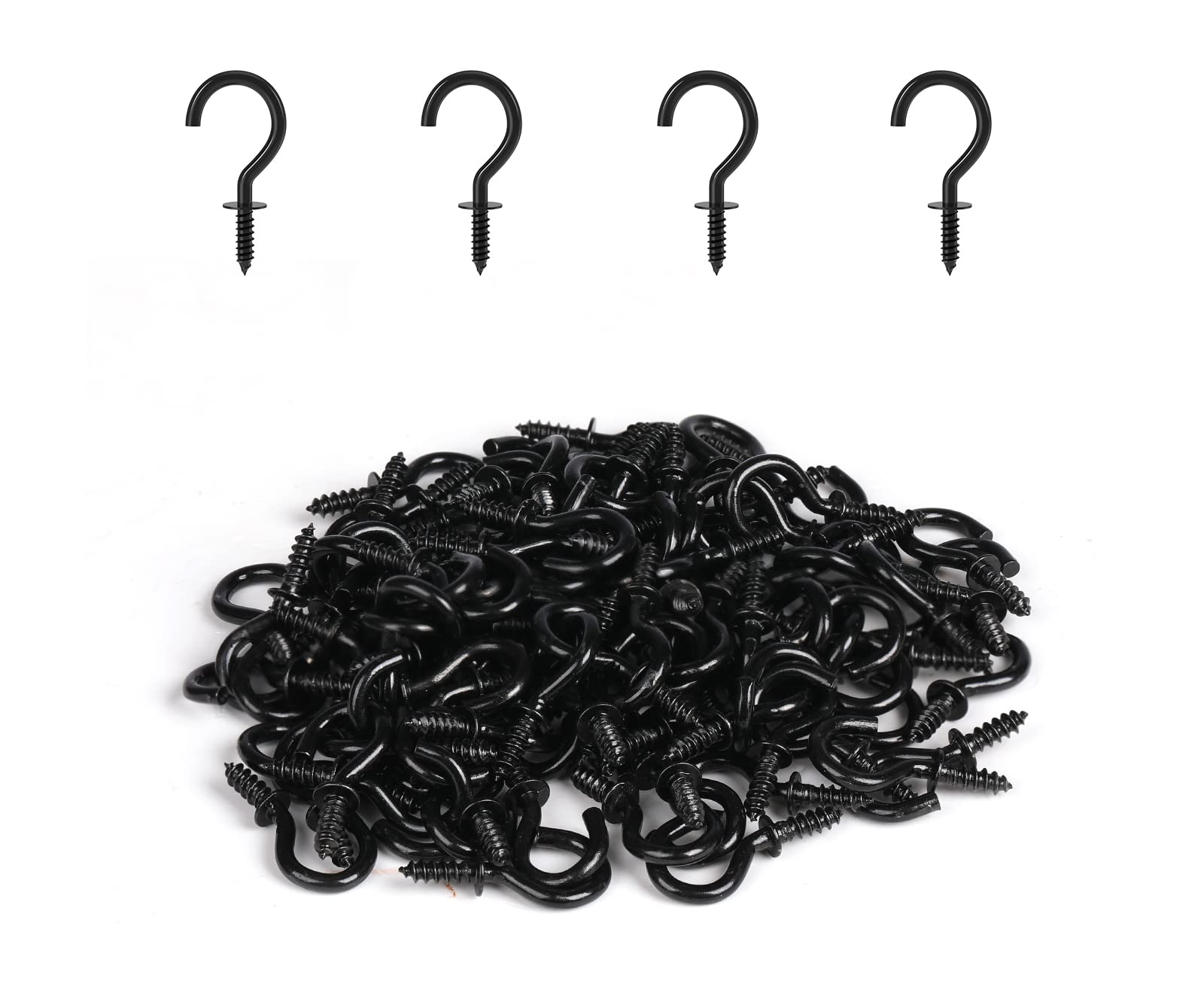 RELBRO 100 Pcs 1/2 Inch Small Black Screw Hooks - Mini Metal Screw-in Hooks for Jewelry, Crafts, Keys, Hats & Home Decor - Perfect for Hanging Plants, String Lights, Wreaths on Walls & Ceilings