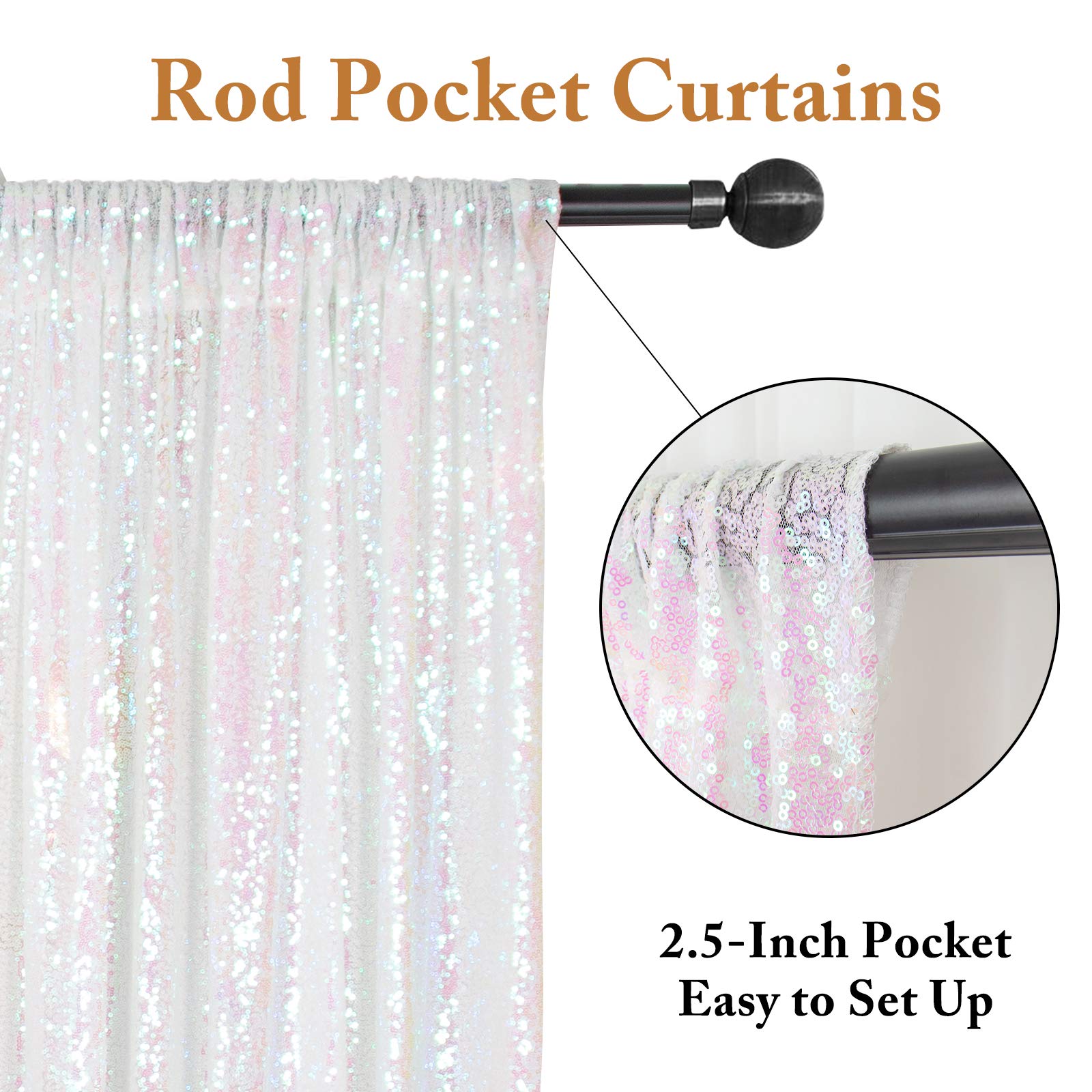 ShinyBeauty 10FTx10FT White Iridescent Sequin Backdrop Fabric - Glitter Photographic Curtain for Weddings, Parties & Events - Perfect for Photo Booths, Bridal Showers & Birthday Decor