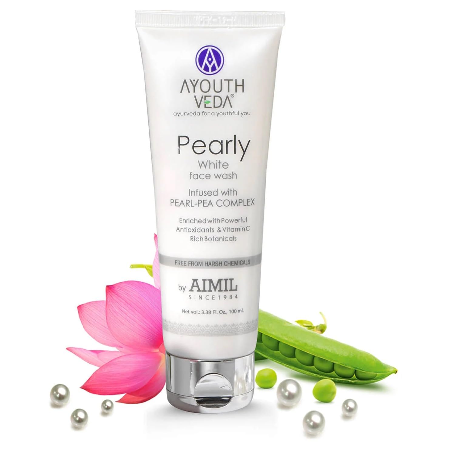 Ayouthveda Pearly White Face Wash 100ml - Brightening & Whitening Facial Cleanser for Women & Men | Enriched with Antioxidants & Vitamin C | For Normal & Oily Skin | Daily Skincare Routine | Pack of 1 (3.38 fl oz)