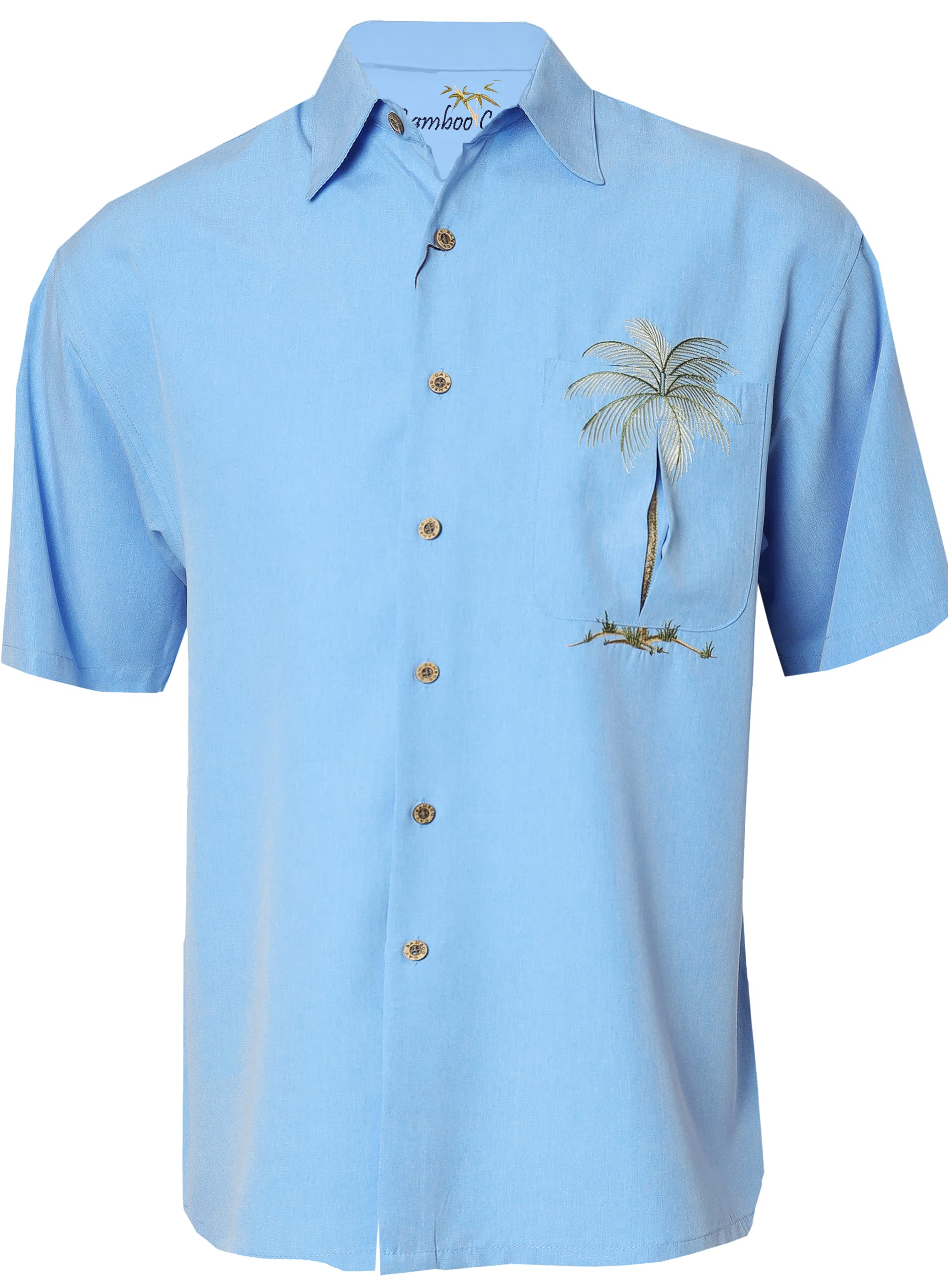 Bamboo Cay Men's Short Sleeve Casual Embroidered Woven Shirt with Peekaboo Palm Design - Perfect for Beach Vacations, Summer Outings, and Tropical Getaways