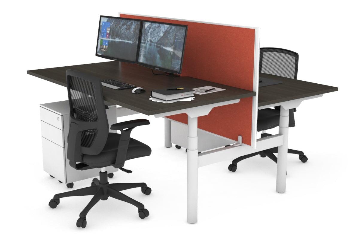 Flexi Premium Height Adjustable 2-Person H Bench Workstation - White Frame [1200L x 800W with Cable Management] - Ideal for Office, Home Workspace & Collaborative Environments