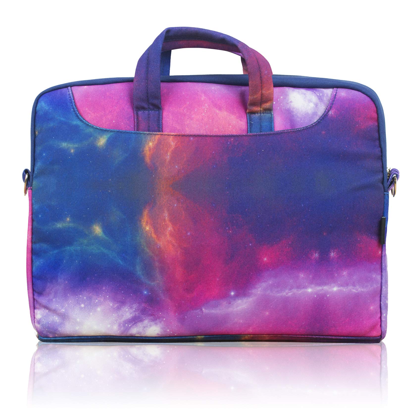 TaylorHe 13-14 Inch Poly Canvas Laptop Shoulder Bag with Patterns, Side Pockets, Handles & Detachable Strap - Colorful Cosmos Design for Work, School & Travel