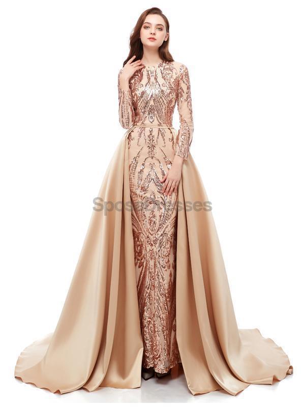 Sparkly Sequin Long Sleeve Detachable Prom Dress for Evening Party - Elegant Formal Gown for Homecoming, Ball, Quinceañera & Special Occasions