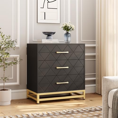 GARVEE 3-Drawer Modern Wood Dresser for Bedroom - Black Chest of Drawers with Wide Storage & Metal Handles | Tall Nightstand Alternative | Perfect for Small Spaces, Dorm Rooms & Apartment Bedrooms