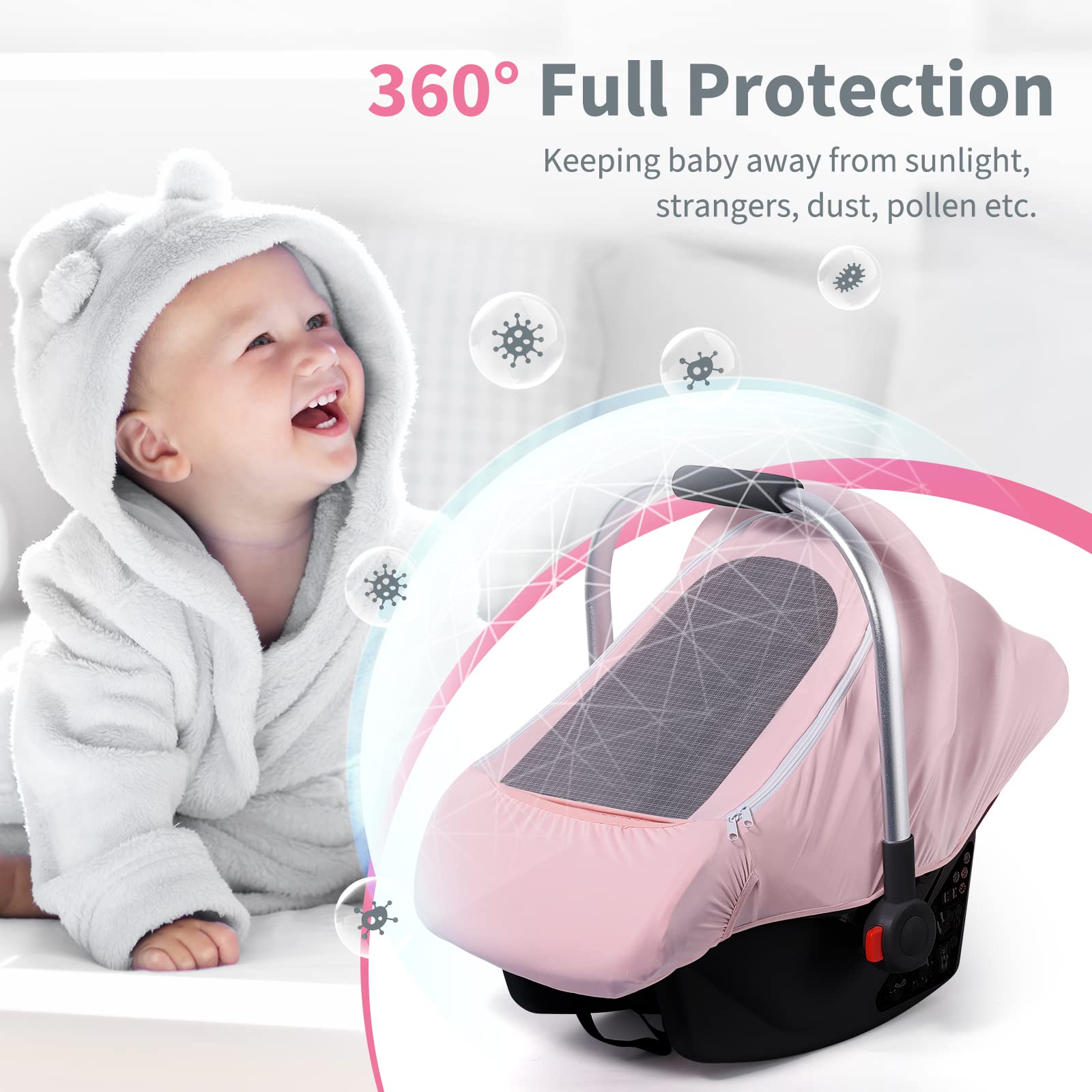 Premium Baby Car Seat Covers for Boys & Girls - Breathable Stretchy Infant Car Seat Canopy with Adjustable Mesh Window & Storage Pocket - Kick-Proof Stroller Cover for Spring & Summer - Perfect for Travel, Shopping & Outdoor Adventures