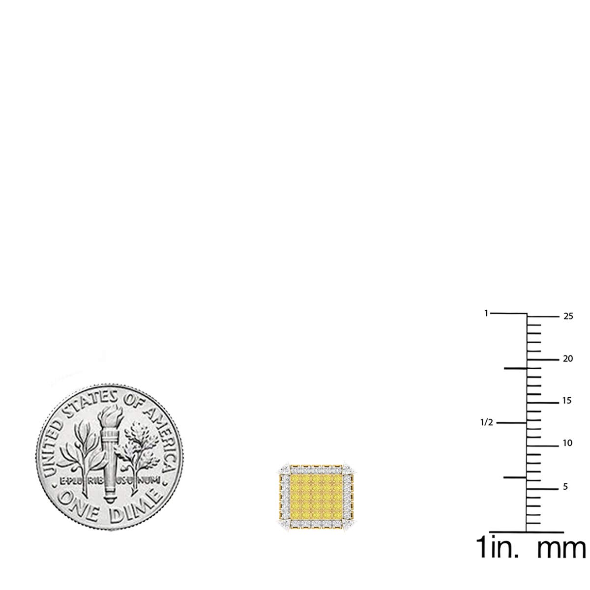 0.30 CTW Round Yellow & White Diamond Stud Earrings for Women - 1/3 Carat Sterling Silver Dice Design - Perfect for Casino Nights, Birthday Gifts & Everyday Elegance