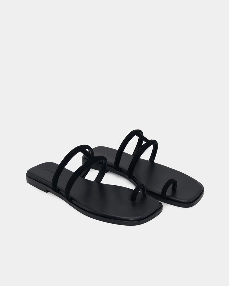 Black Suede Slip-On Sandals with Toe Ring - Comfortable Women's Summer Shoes for Beach, Vacation & Casual Wear
