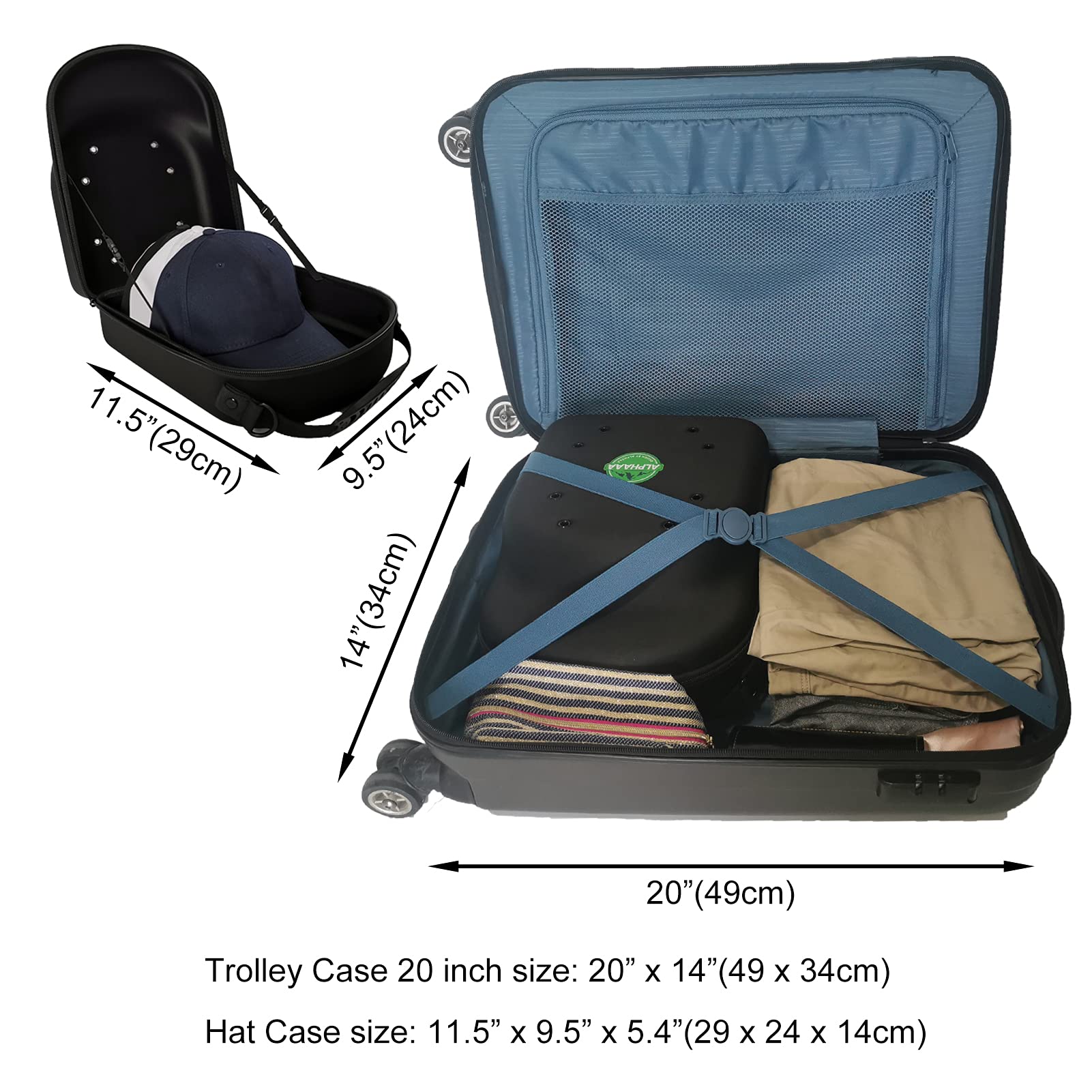 Baseball Cap Travel Case - Hat Protector Carrier for 1-6 Hats with Shoulder Strap & Cleaning Brush | Durable Storage Bag for Baseball Caps, Fedoras & Sun Hats | Perfect for Travel, Camping & Sports Events (Black)