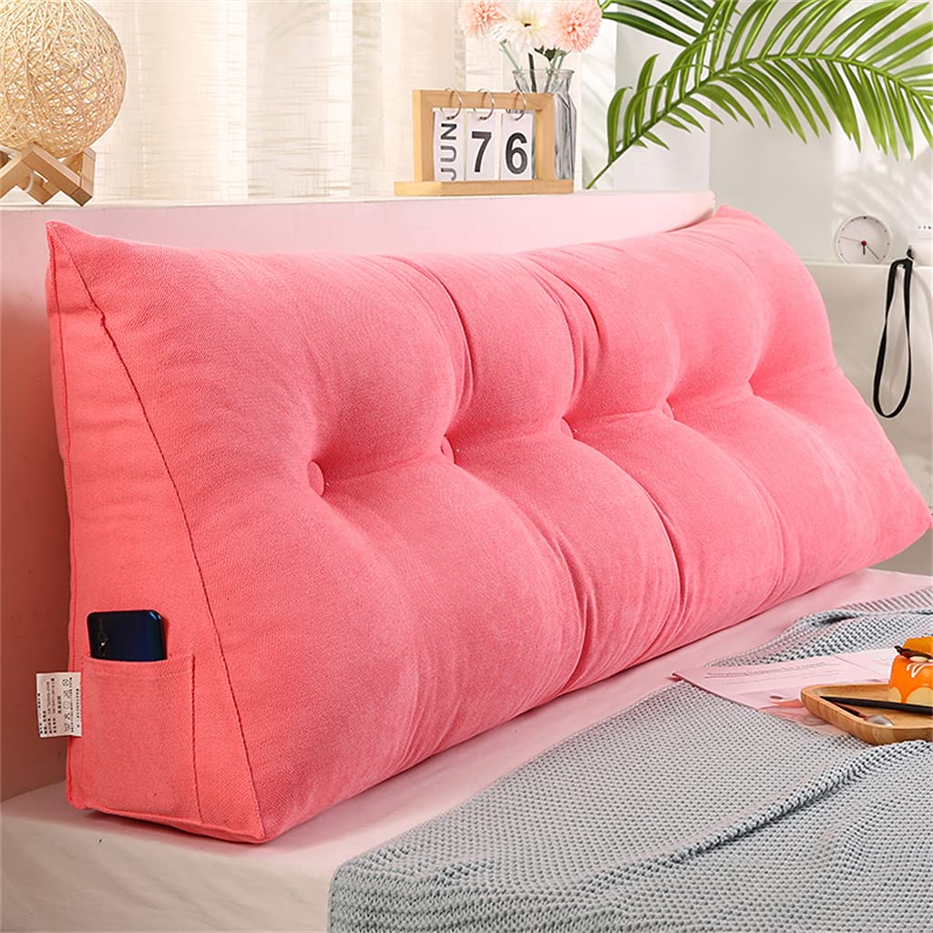 Large Triangular Reading Wedge Pillow - 59 Inch (150cm) Bed Rest Headboard Cushion for Twin, Full, Queen & King Size Beds - Soft Pink Bolster Pillow for Daybeds & Bunk Beds | Perfect for Reading, Watching TV & Relaxing in Bed
