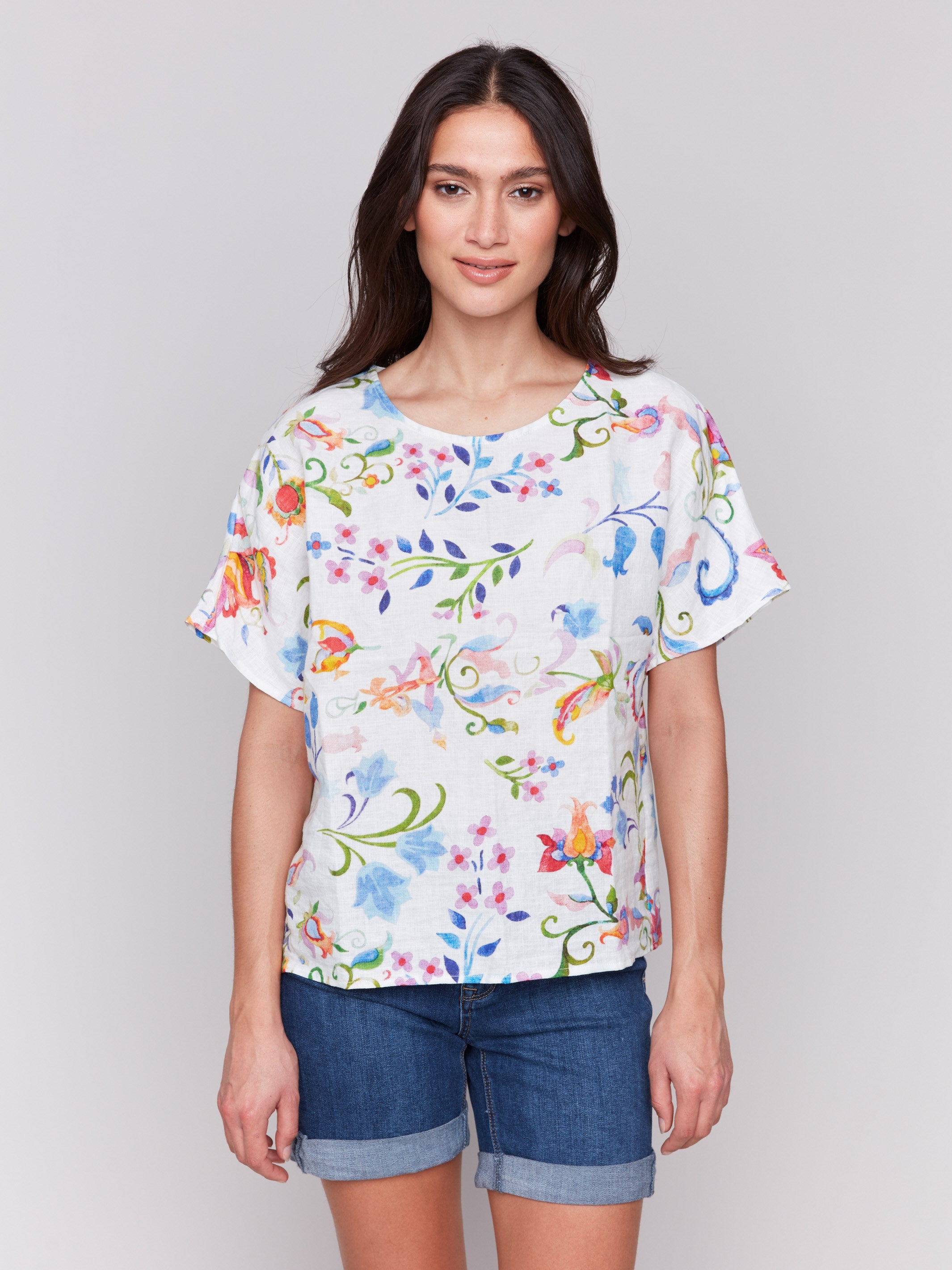 Printed Linen Dolman Top for Women - Boho Chic Loose Fit Blouse - Breathable Summer Tunic - Casual & Vacation Wear - Utopia Fashion