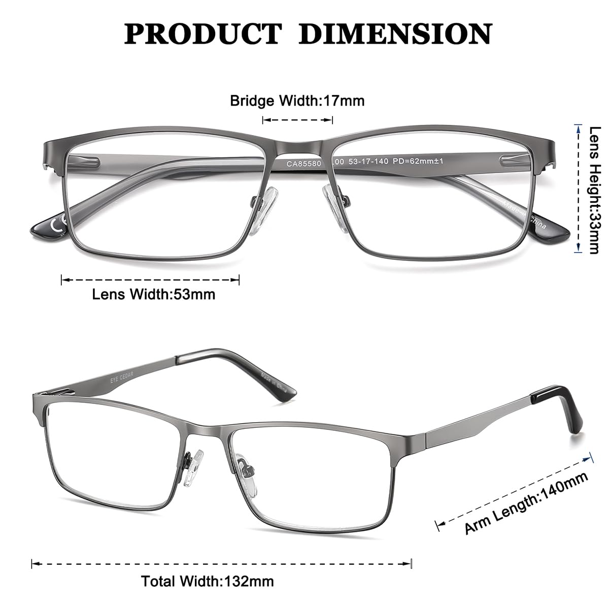 EYECEDAR 5-Pack Reading Glasses for Men - Lightweight Metal Frame with Spring Hinges, Computer Readers +3.00 Magnification - Perfect for Office Work, Reading & Screen Use