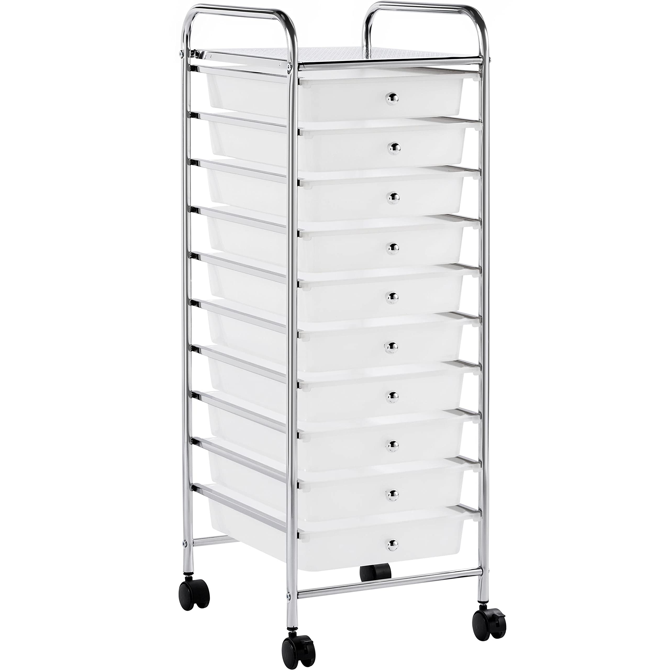 Yaheetech 10-Drawer Rolling Storage Cart - White Plastic Mobile Organizer with Wheels for Home, Office, School & Workshop | Perfect for Craft Supplies, Office Documents, Classroom Materials & Tool Storage