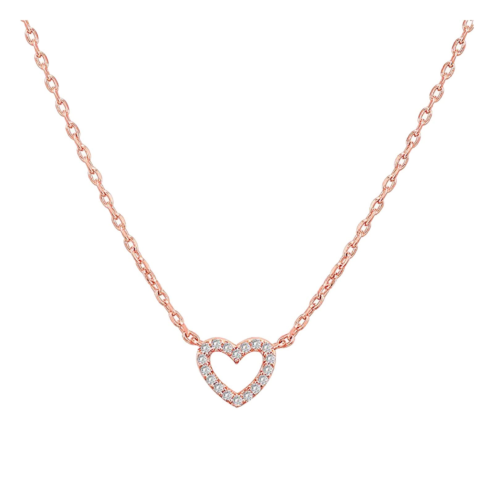 Heart Shaped Zircon Pendant Necklace for Women - Sparkling Rhinestone Crystal Chain Jewelry for Girls & Women | Perfect for Valentine's Day, Anniversary Gifts & Romantic Occasions