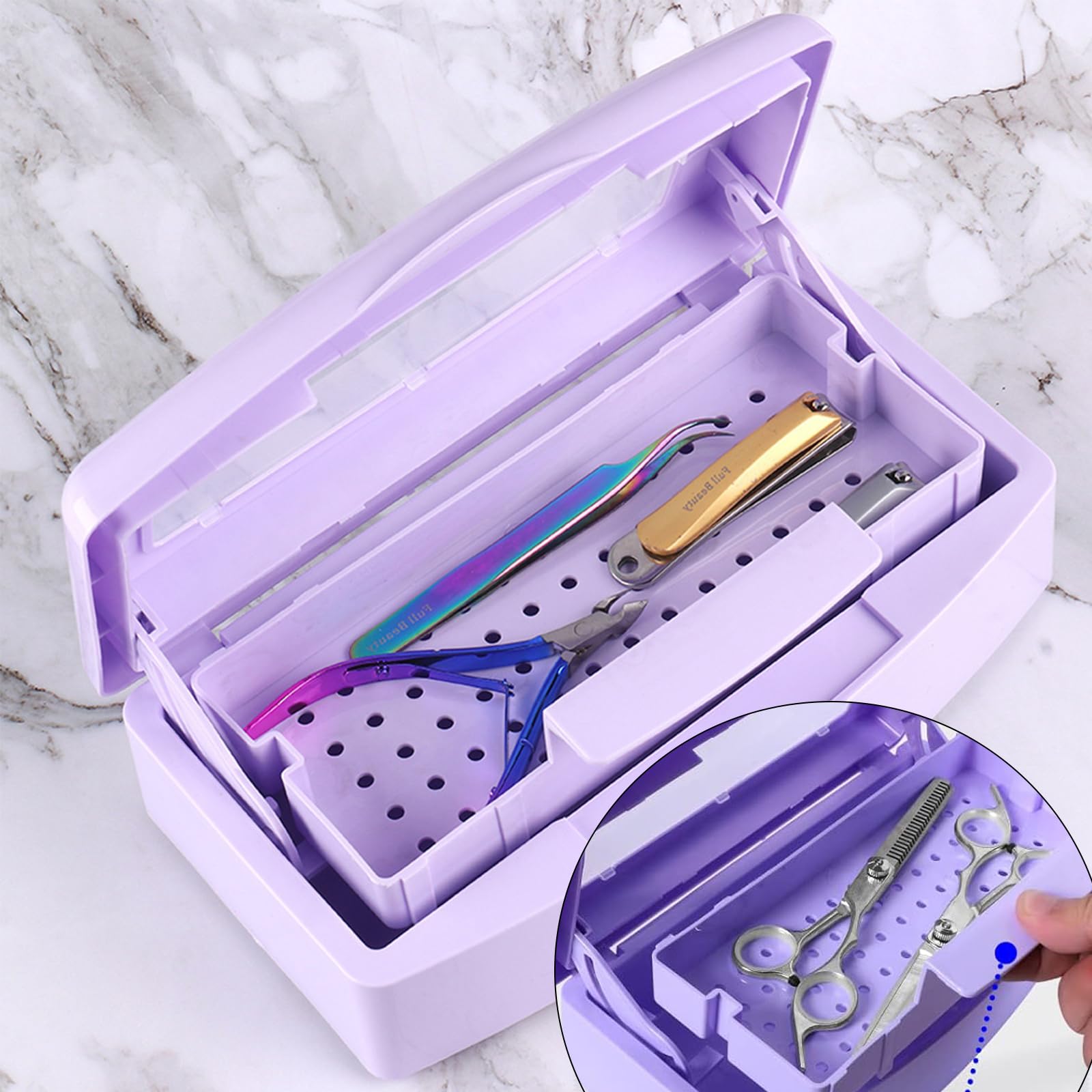 Professional Nail Tool Sterilizer Tray - Purple Plastic Sterilization Box for Lash Tweezers & Esthetician Supplies | Essential for Nail Technicians & Salon Hygiene | Perfect for Manicure, Pedicure & Eyelash Extension Services
