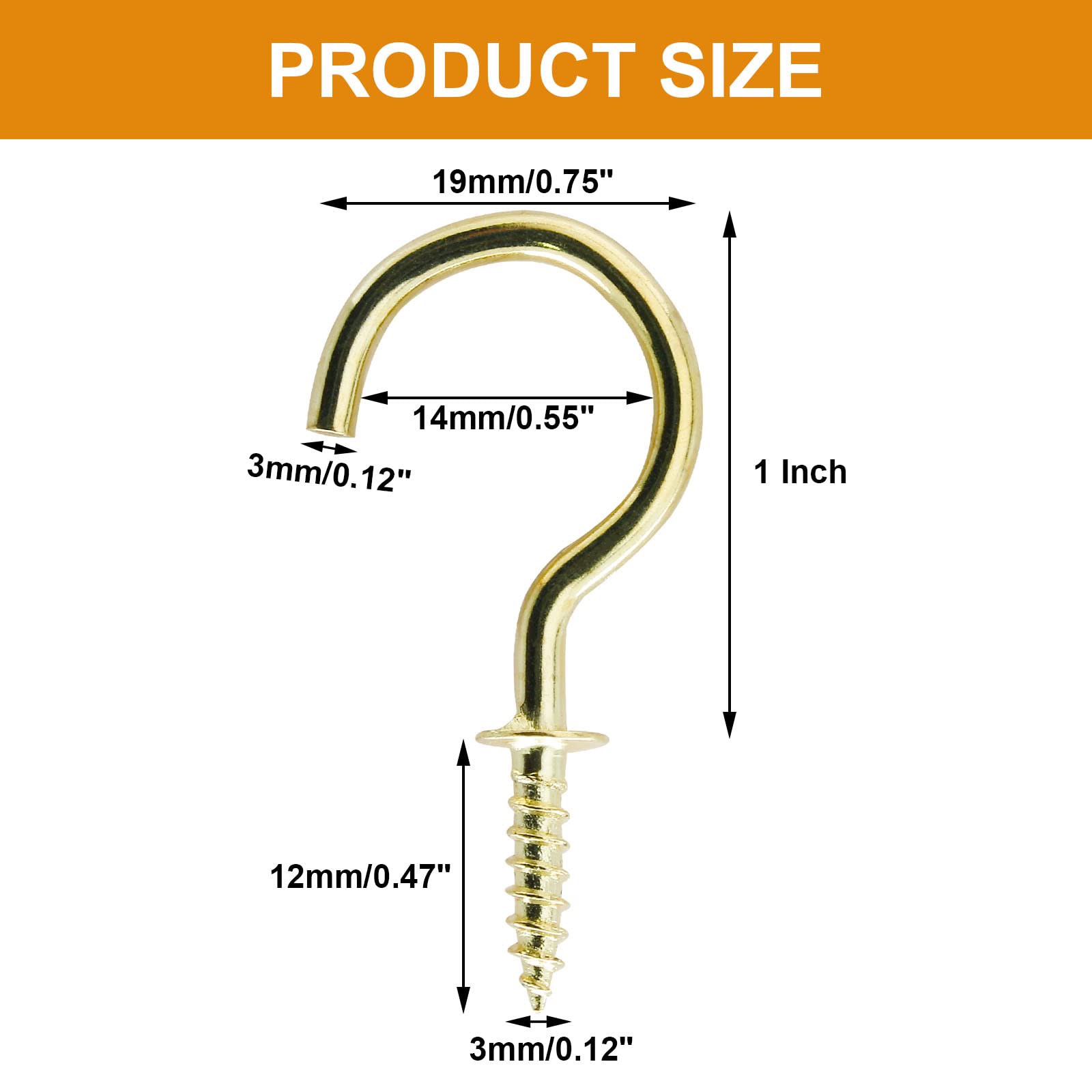 60 Pcs 1 Inch Gold Ceiling Cup Hooks with Self-Tapping Screws - Heavy Duty Hanging Hooks for Plants, Lights, Decorations & Home Organization
