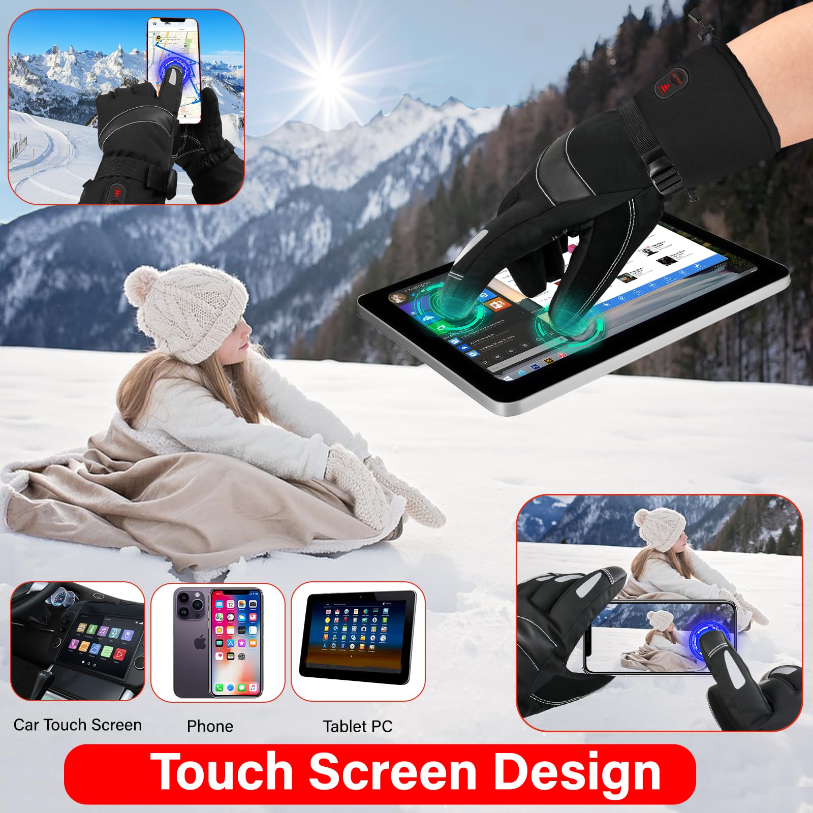Rechargeable Heated Gloves for Men & Women - 7.4V 3200mAh Electric Motorcycle Gloves with Warm Touchscreen Technology | Perfect for Outdoor Activities, Camping, Cycling, Skiing, Hiking & Winter Work