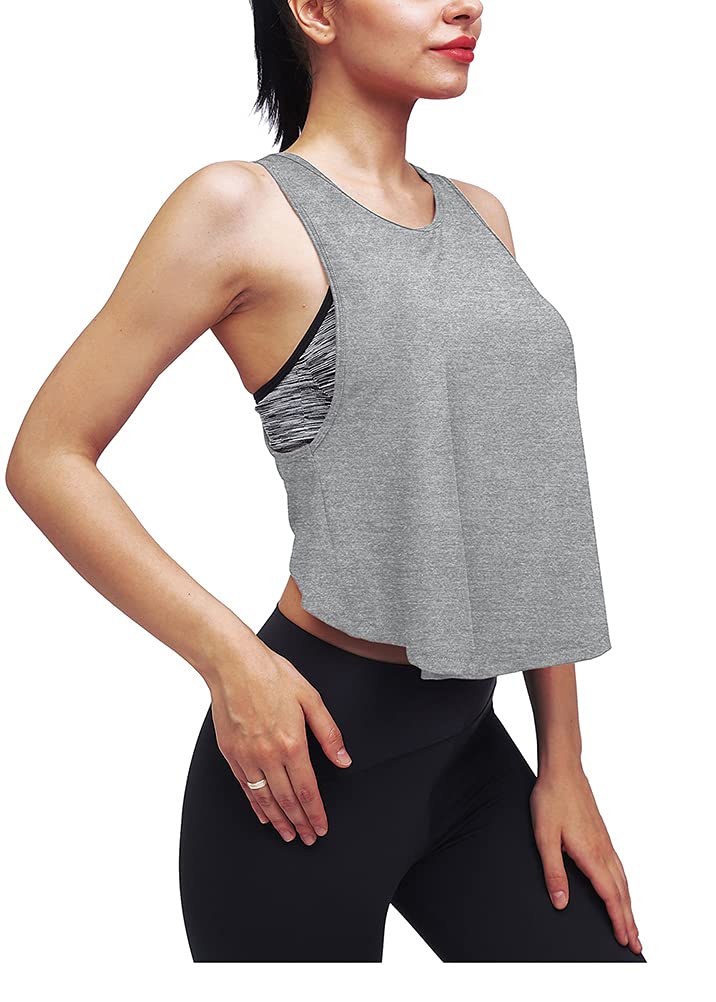 Women's Workout Racerback Cropped Tank Top - Loose Fit Flowy Athletic Gym Shirt for Yoga, Running & Fitness | Mippo Activewear