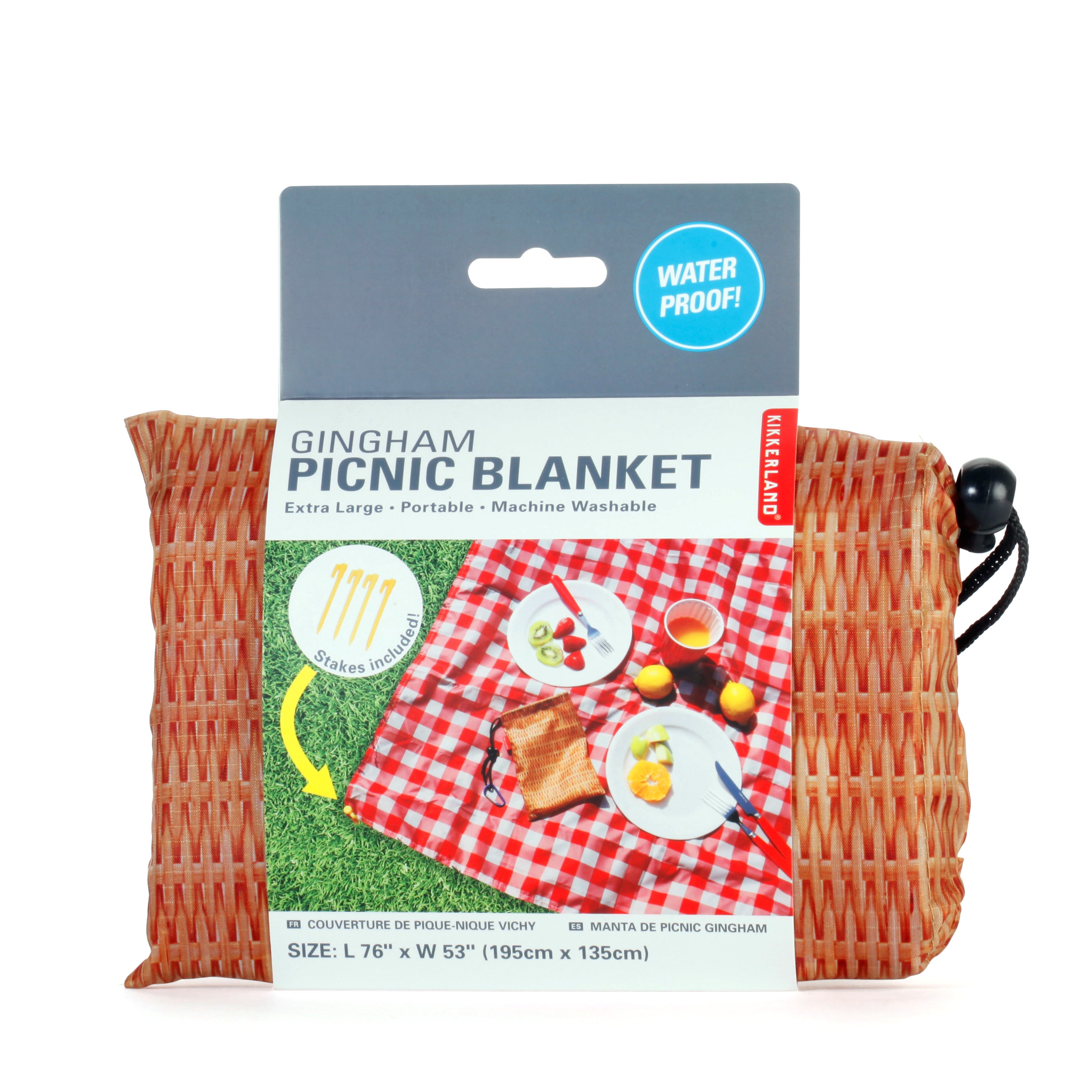 Waterproof Gingham Picnic Blanket - Large Outdoor Checkered Blanket for Beach, Park, Camping & Backyard - Lightweight & Portable for Travel