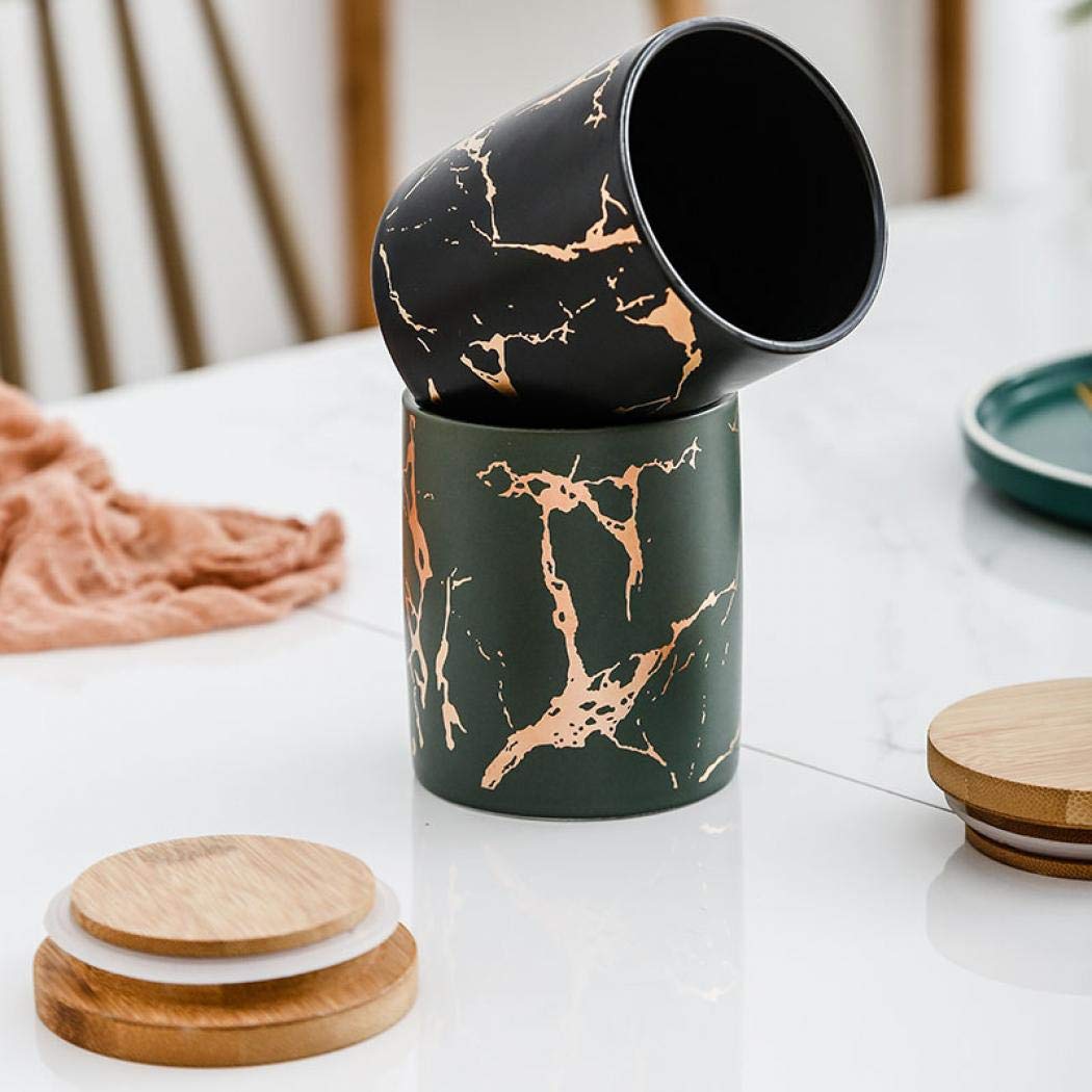 Modern Marbled Ceramic Food Storage Jar with Bamboo Lid - Airtight Container for Tea, Coffee, Spices, Nuts & Snacks (Pink) | Perfect for Kitchen Pantry Organization & Stylish Countertop Display