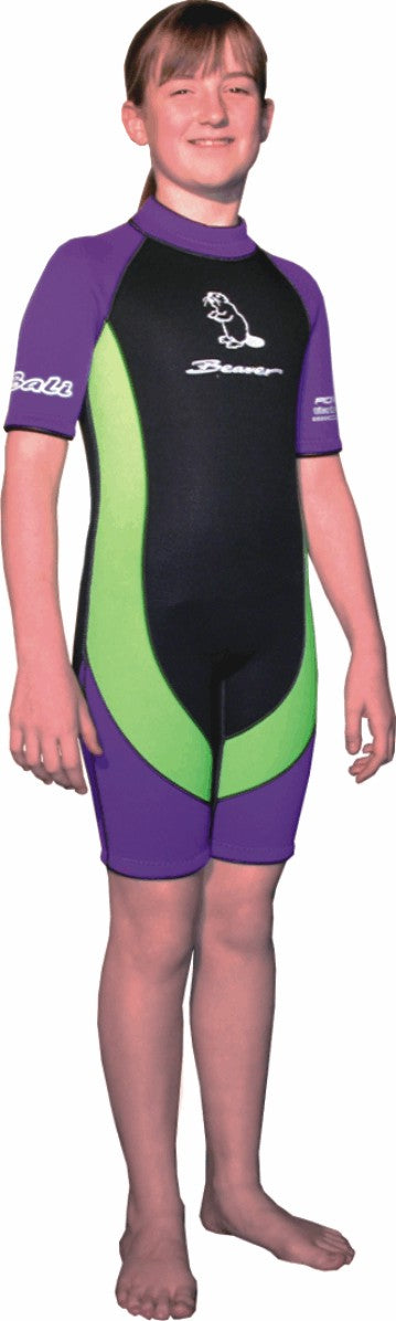 Beaver Large Bali Junior Shorty Wetsuit - Black/Amethyst/Yellow Color Options for Kids Surfing, Diving & Water Sports
