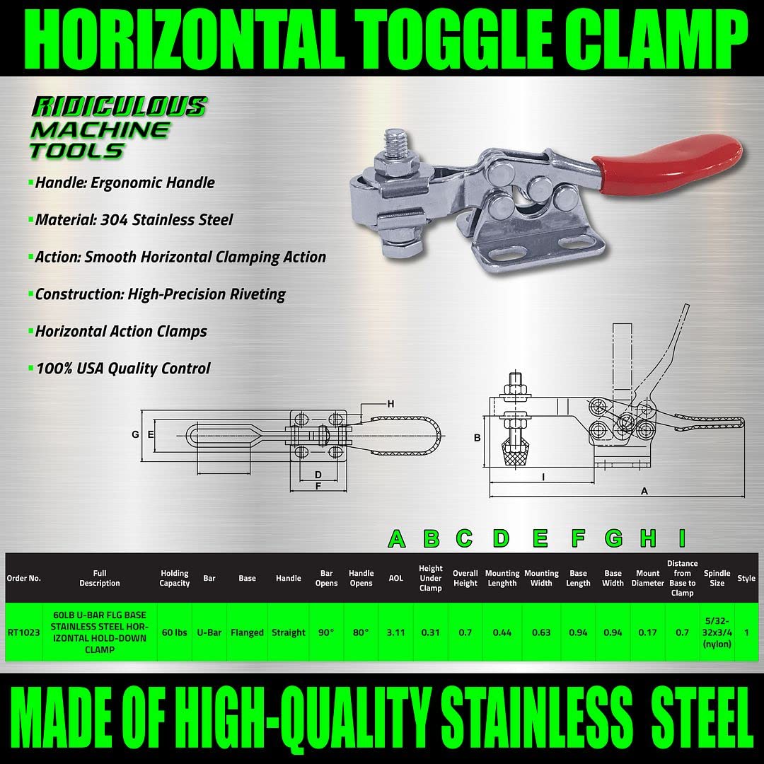 (10 Pack) 60LB Stainless Steel U-Bar Flange Base Horizontal Hold-Down Clamps - Heavy-Duty Workbench & Woodworking Clamps for Secure Fastening