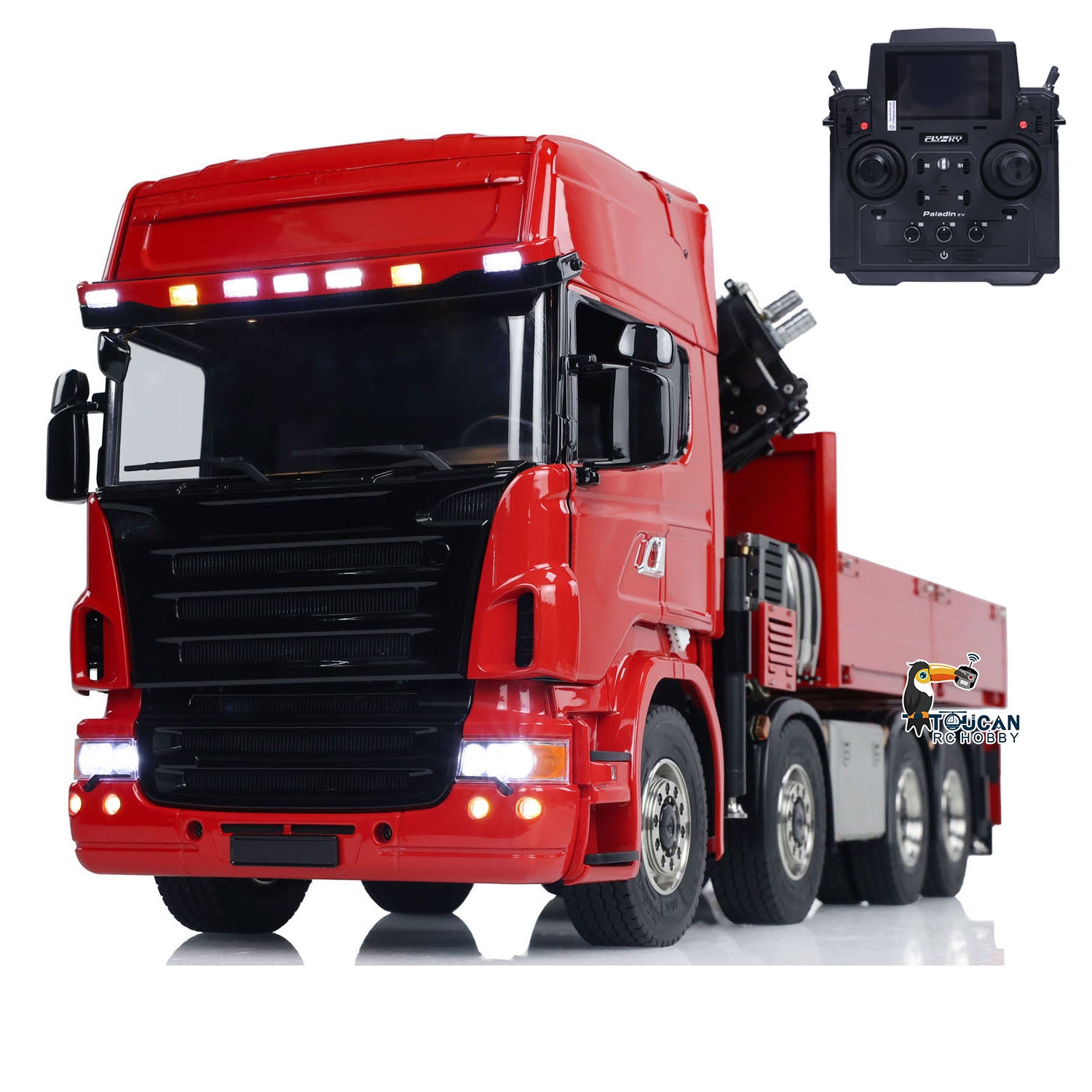 TOUCAN 1/14 Scale 8x8 Hydraulic RC Crane Tractor Truck - Electric Radio Controlled Construction Vehicle with Quick-Attach Bucket & 3-Speed Transmission - Perfect for Construction Site Play & RC Hobby Enthusiasts
