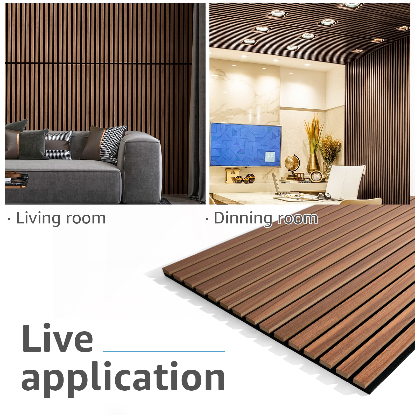 Art3d 2-Pack Wood Slat Acoustic Panels for Wall & Ceiling - 3D Fluted Sound Absorbing Panels with Natural Walnut Finish - Perfect for Home Theater, Office & Studio Soundproofing