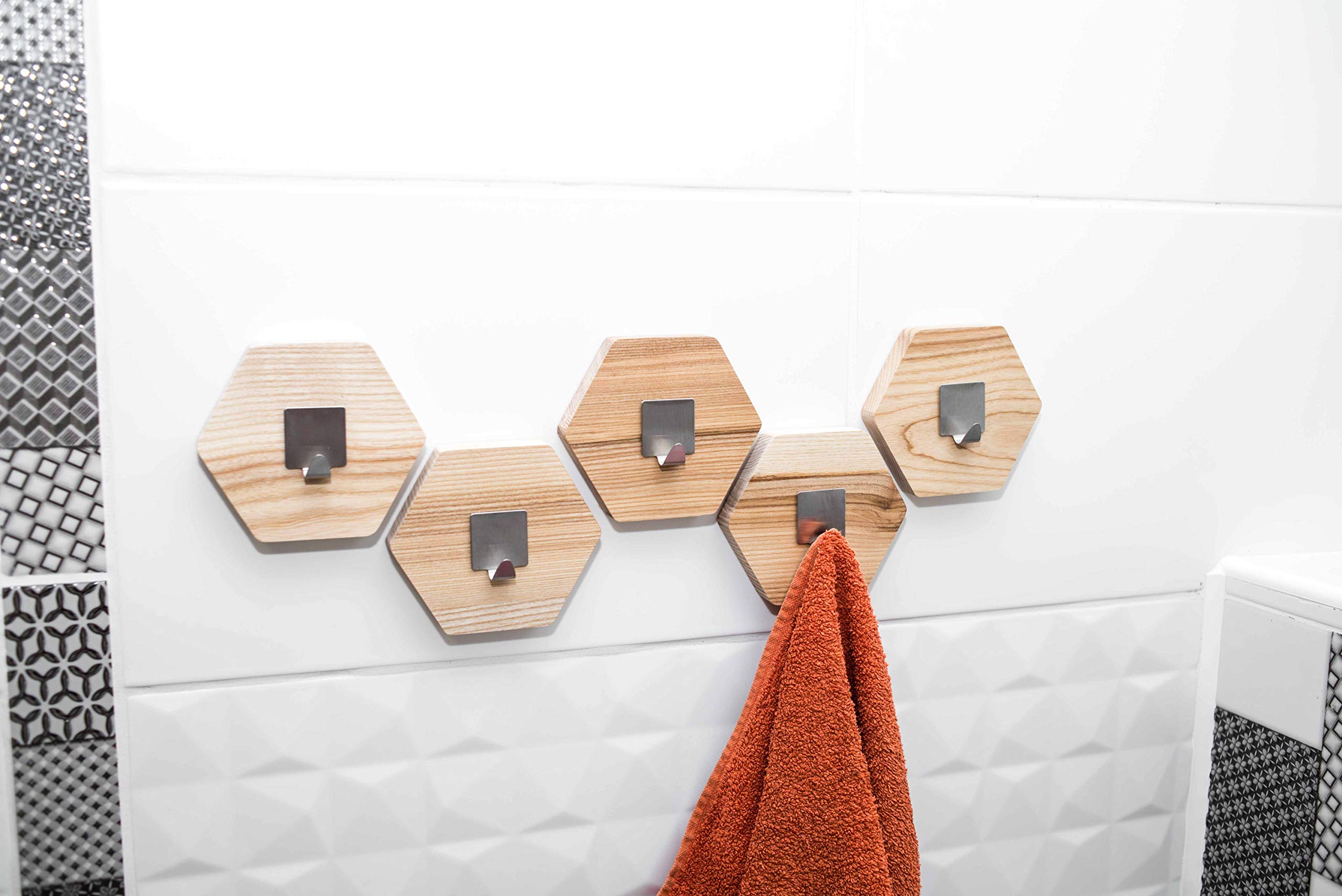 EWARTWOODS Wooden Wall Hooks - Bathroom Towel Rack & Coat Hanger (Set of 3, Dark Brown) for Modern Home Decor