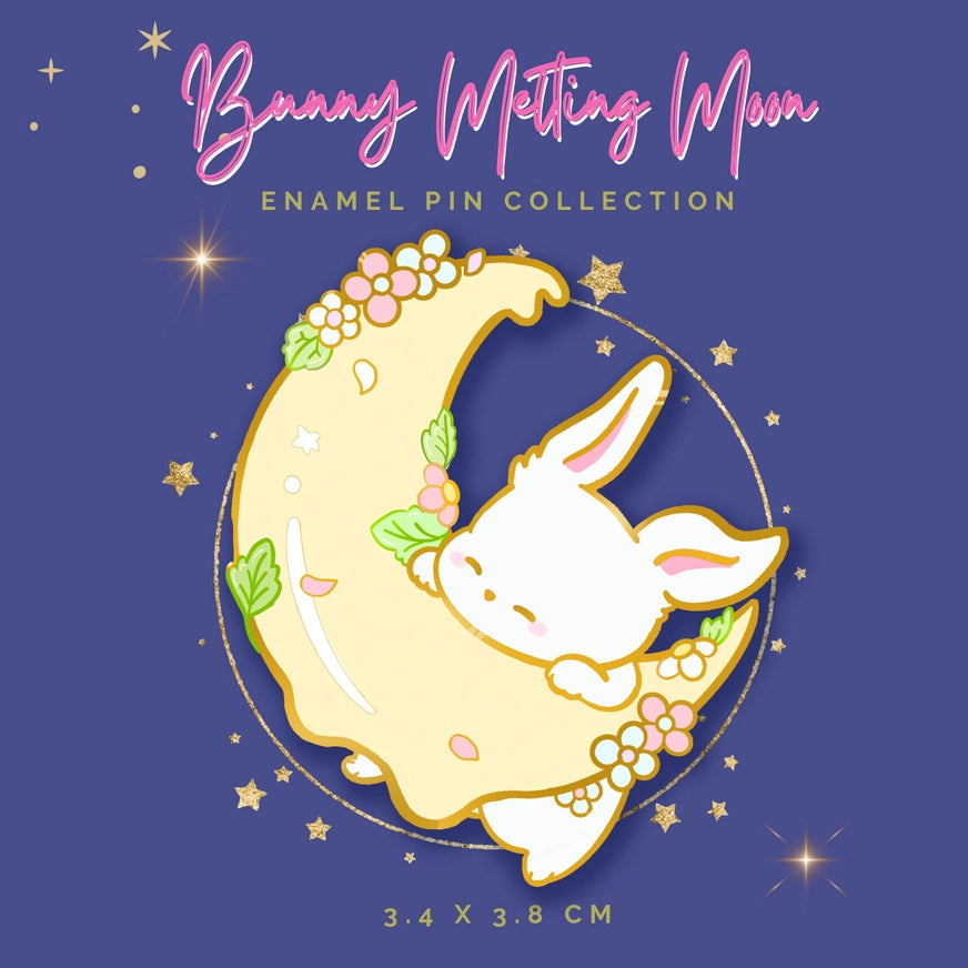 Cute Bunny Melting Moon Enamel Pin - Kawaii Animal Lapel Pin Badge for Backpacks, Jackets & Denim - Unique Gift for Anime Lovers & Pin Collectors