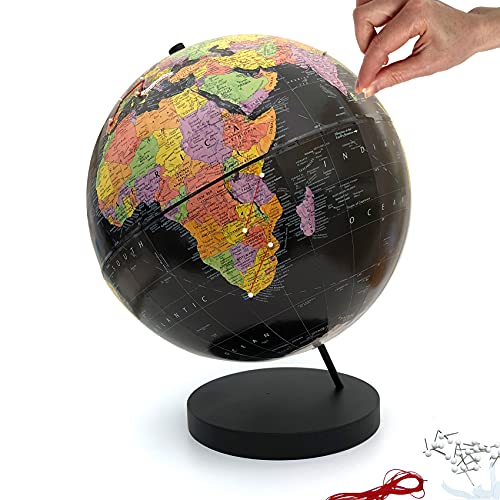 Push Pin Globe - Black World Map with Push Pins for Travel Tracking, Home Decor & Office Display | Perfect for Travel Enthusiasts & Geography Lovers