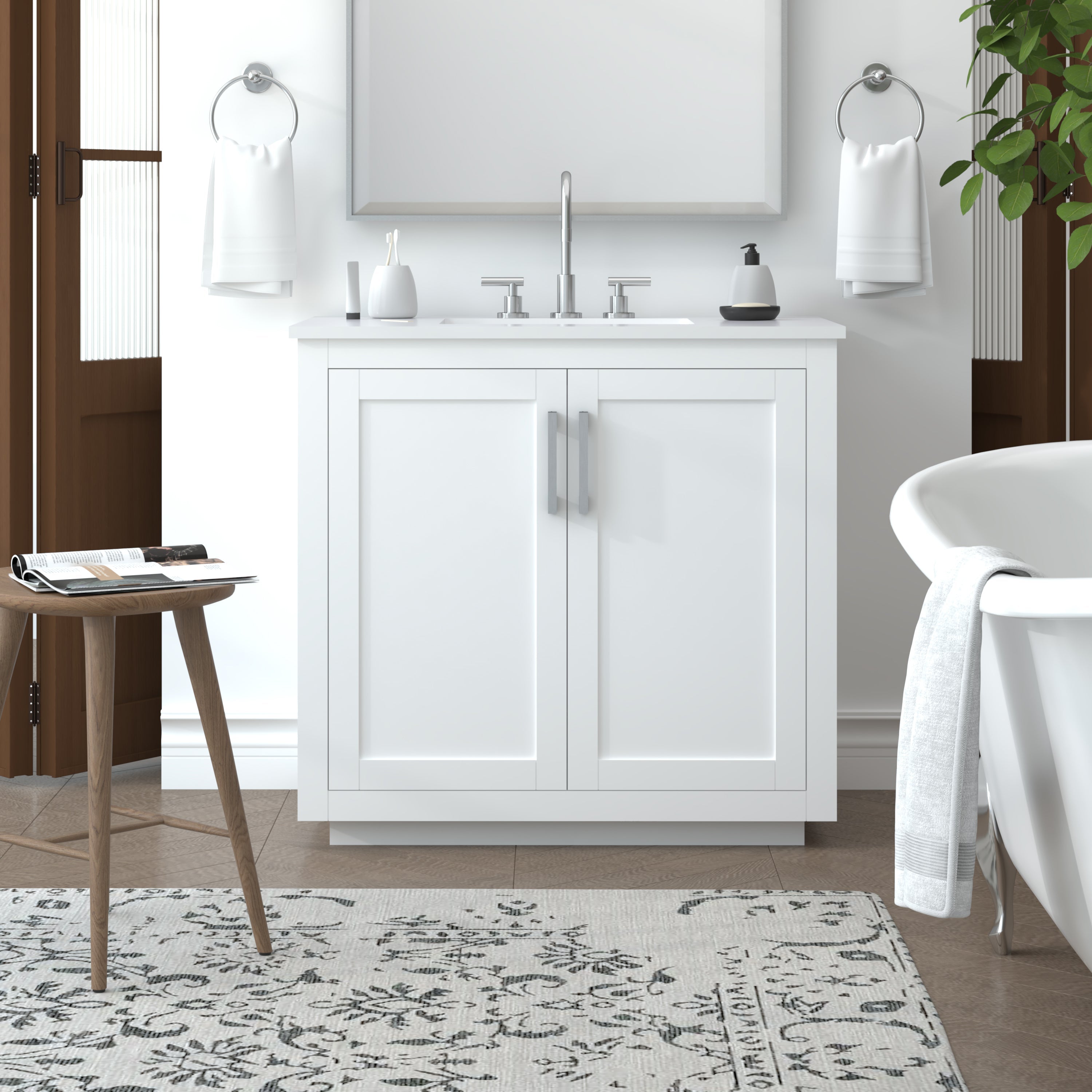 35.5 Inch White Bathroom Vanity Cabinet - Nearmé Miami Modern Single Sink Storage for Small Bathrooms | Perfect for Apartments, Guest Baths & Powder Rooms
