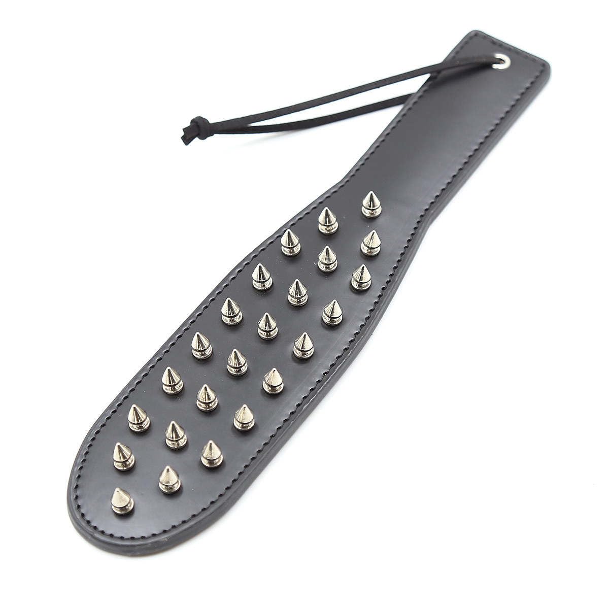 Premium Black Leather Spanking Paddle - BDSM Bondage Toy with Raised Spikes for Sensation Play - Perfect for Couples, Roleplay & BDSM Scenes
