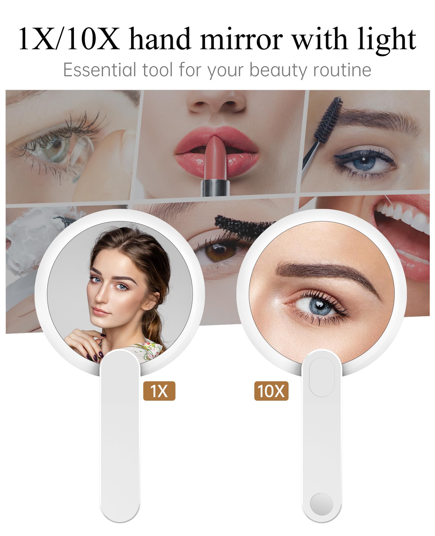 FASCINATE 10X Magnifying Mirror with Lights - Portable Travel Makeup Mirror for Purse & Home Use