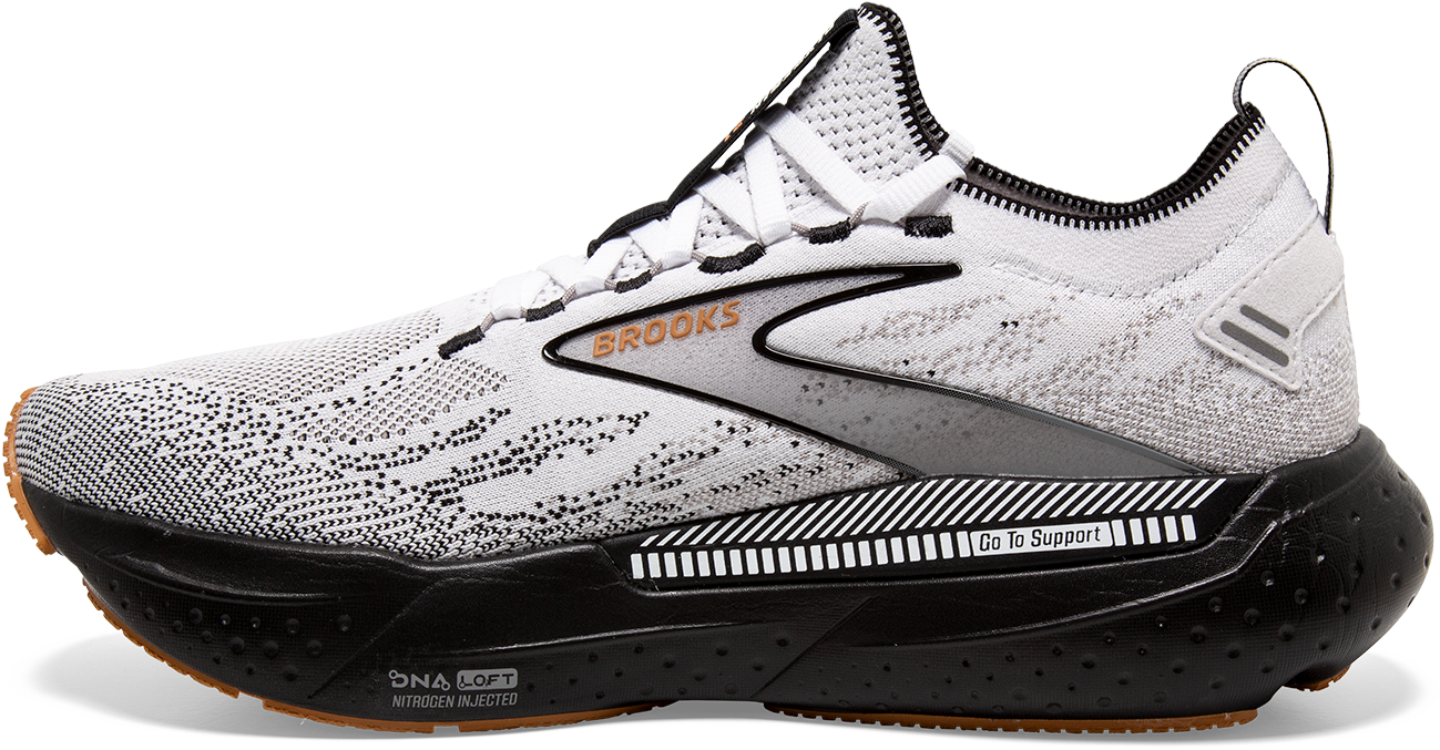 Brooks Men’s Glycerin StealthFit GTS 21 Running Shoes - White/Grey/Black (Size 135) - Premium Cushioned Sneakers for Marathon Training & Daily Jogging