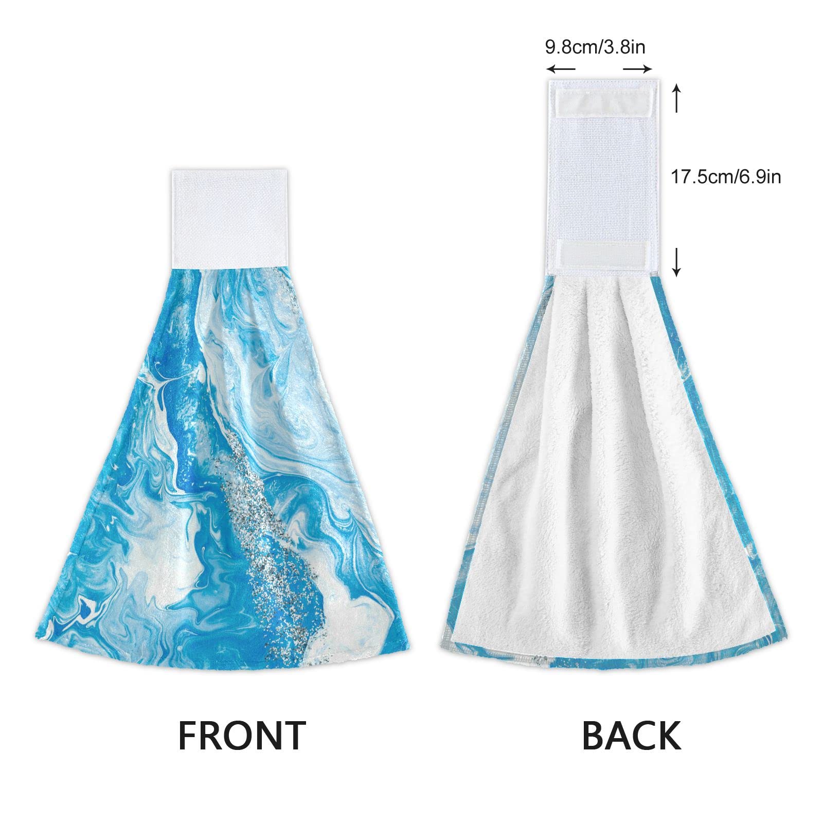Premium Blue Marble Hand Towels Set of 2 - Ultra Soft Absorbent Bath & Kitchen Towels - Turquoise Teal Coral Fleece Washcloths for Bathroom, Dish Drying & Decorative Hanging - Perfect for Home, Spa & Gift Use