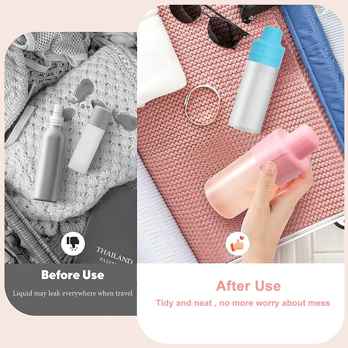 MAYCREATE® 4-Pack Silicone Bottle Covers - Leakproof Travel Bottle Sleeves for Toiletries & Cosmetics | Reusable Elastic Spray Bottle Protectors | Perfect for Air Travel, Gym & Home Organization